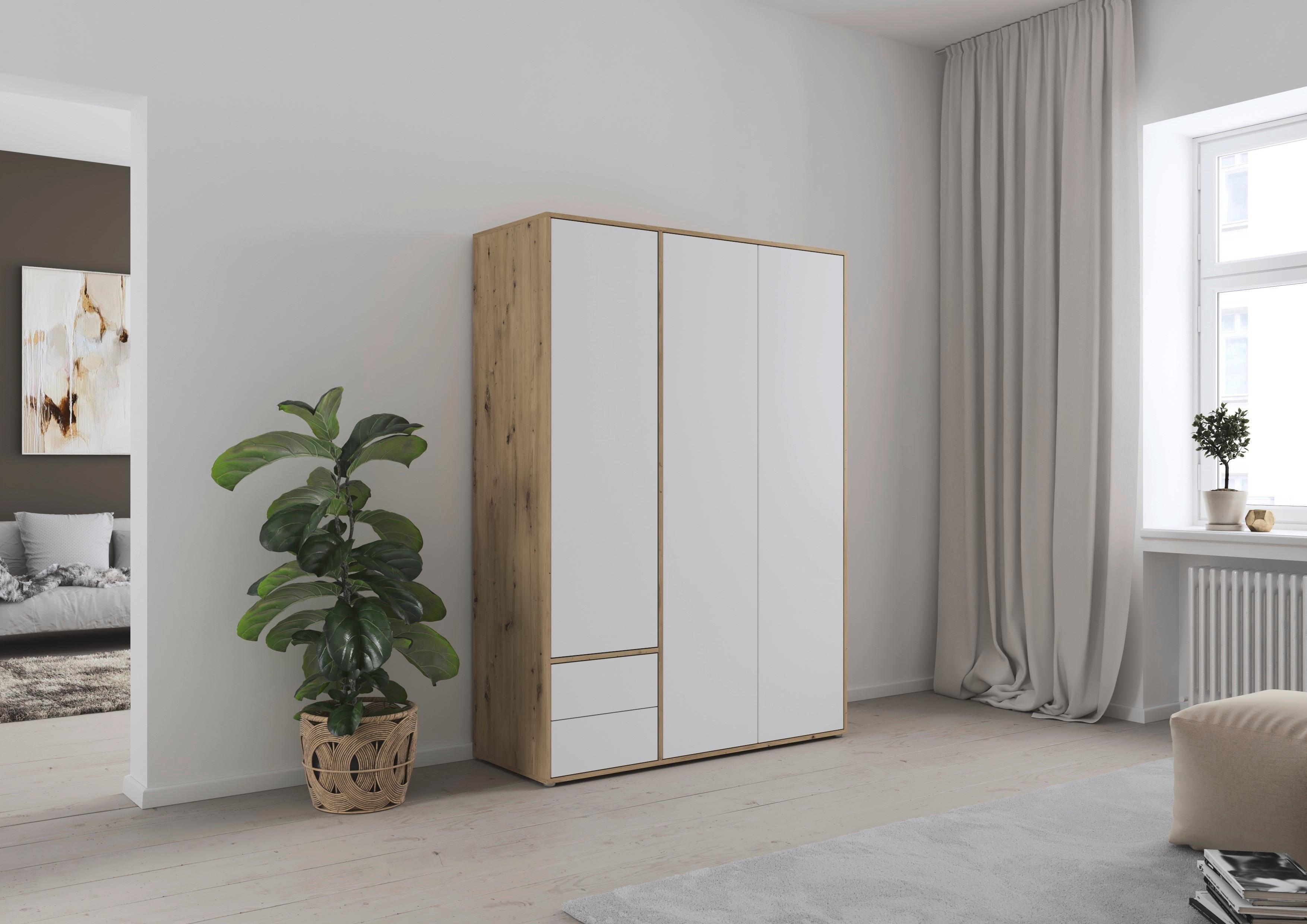 Drehtürenschrank Nabila Weiß Eiche Artisan Dek. - Weiß/Eiche Artisan, MODERN, Holzwerkstoff (140/194/53cm) - Rauch Möbel