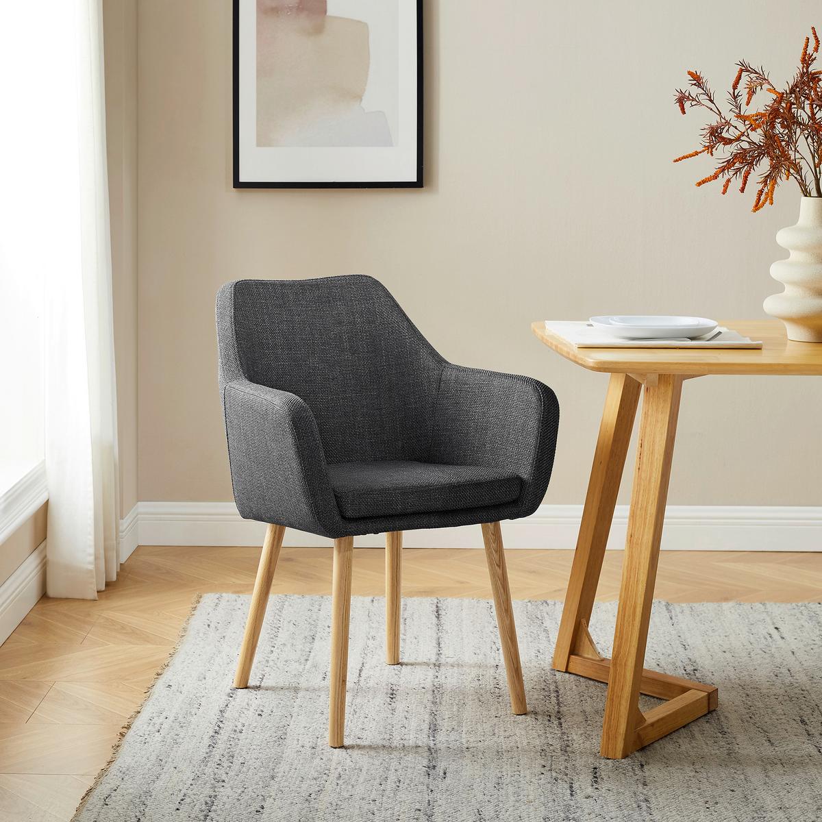 Armlehnstuhl Dunkelgrau B: 62cm - Dunkelgrau/Naturfarben, MODERN, Holz/Textil (62/84/60cm) - Livetastic