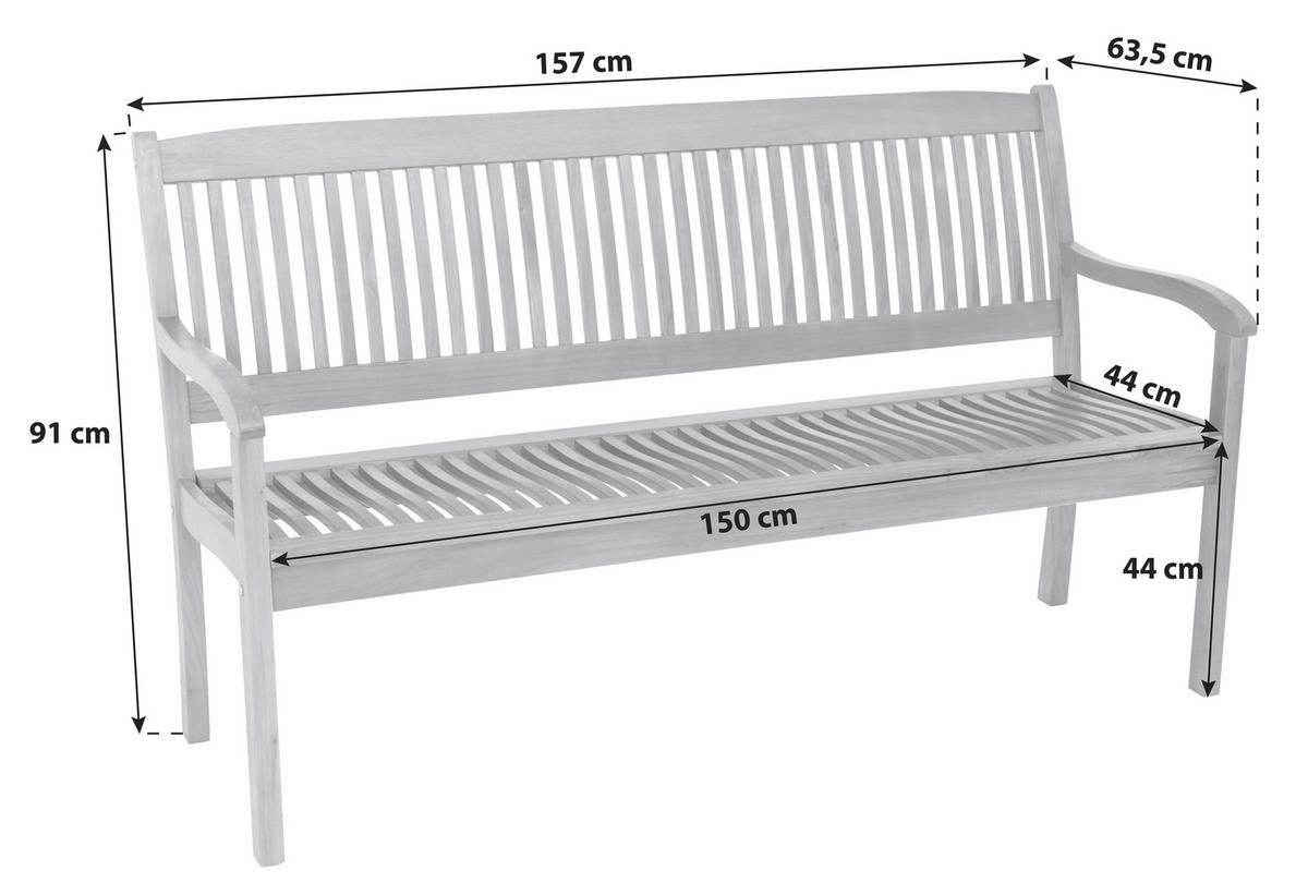 Gartenbank Echtholz 3-Sitzer Maracaibo mit Rückenlehne - Naturfarben, KONVENTIONELL, Holz (157/91/63,5cm) - Gardenson