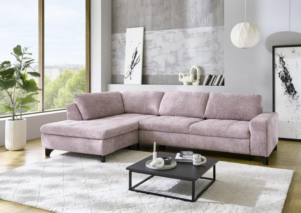 Rohová sedačka LANDO, ľavá, ružová ženilka PIA,bez funkcií - čierna/ružová, Modern, kov/textil (197/289cm) - Premium Living
