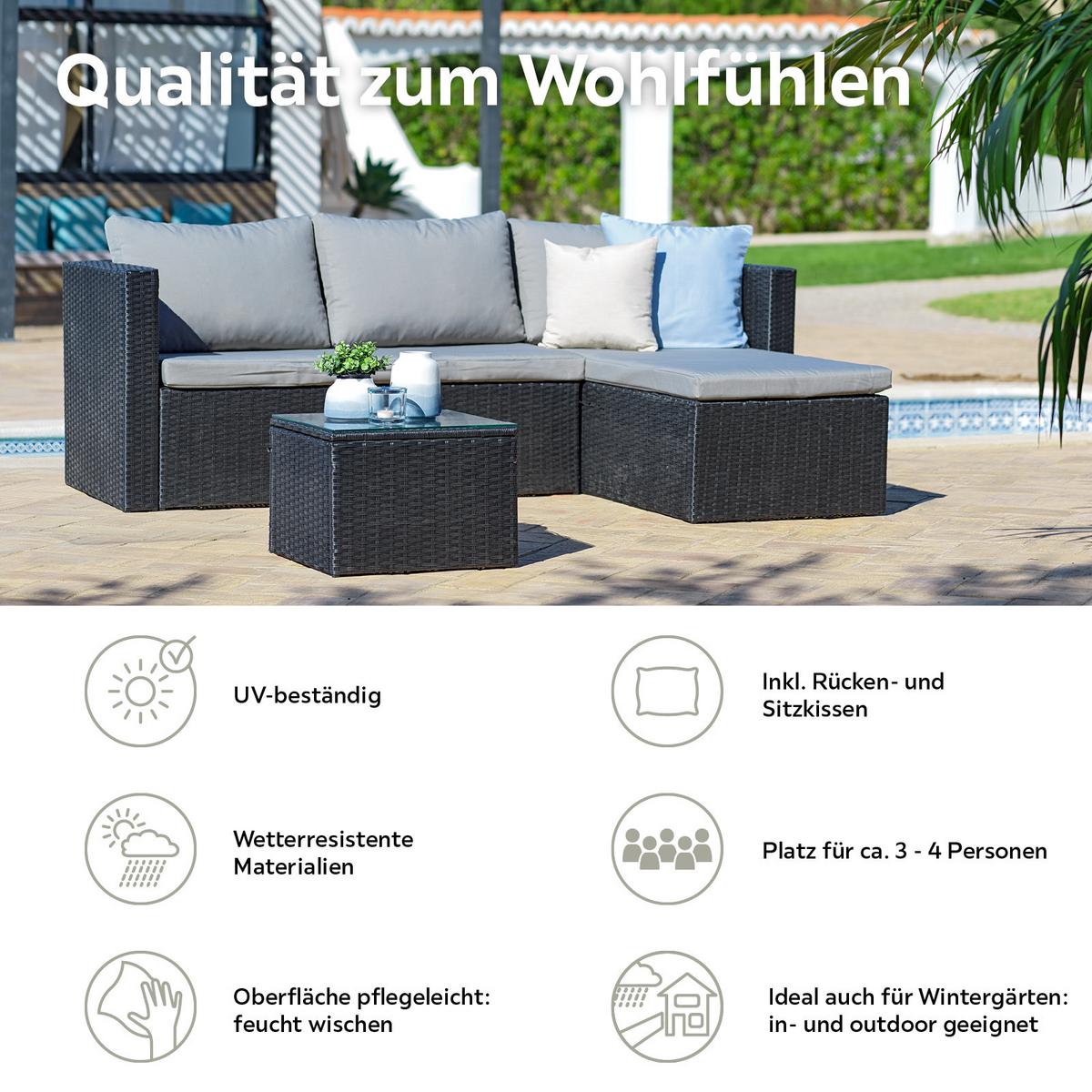 Lounge-garnitúra Sky - fekete/sötétszürke, Modern, műanyag/Üveg (137/198cm) - Ondega