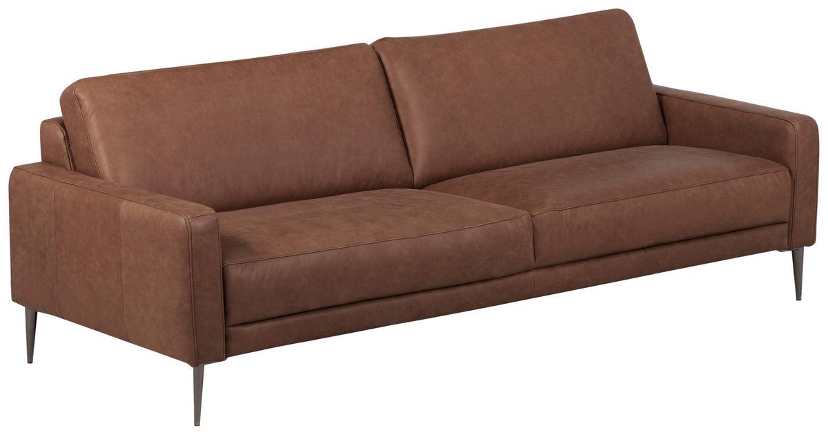 3,5-Sitzer Spring, Dunkelbraun B: 207 cm - Dunkelbraun/Schwarzchrom, Design, Leder (207/85/92cm) - Livetastic