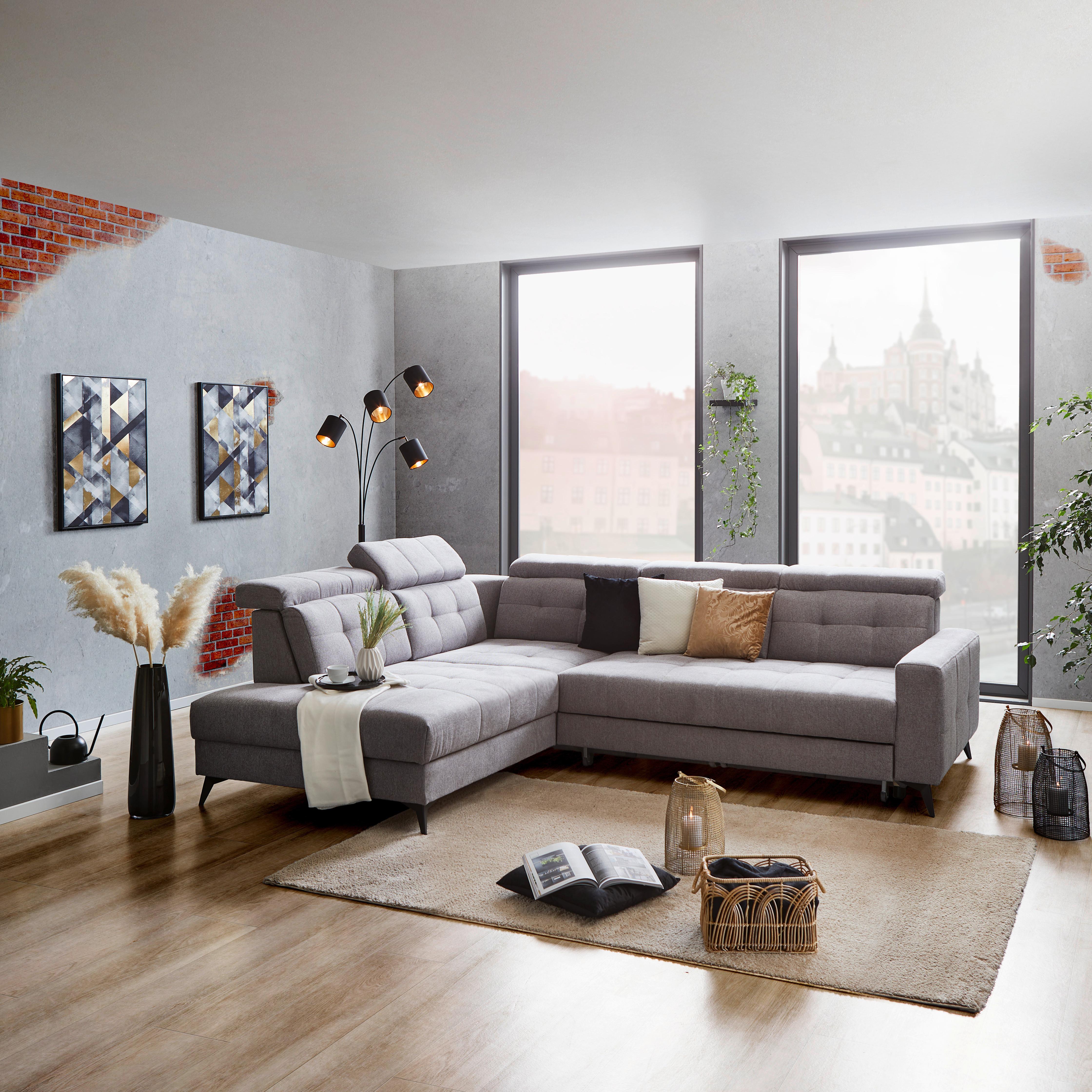 Ecksofa Mit Bettfunktion Barletta Grau - Schwarz, MODERN, Textil (228/289cm) - Luca Bessoni