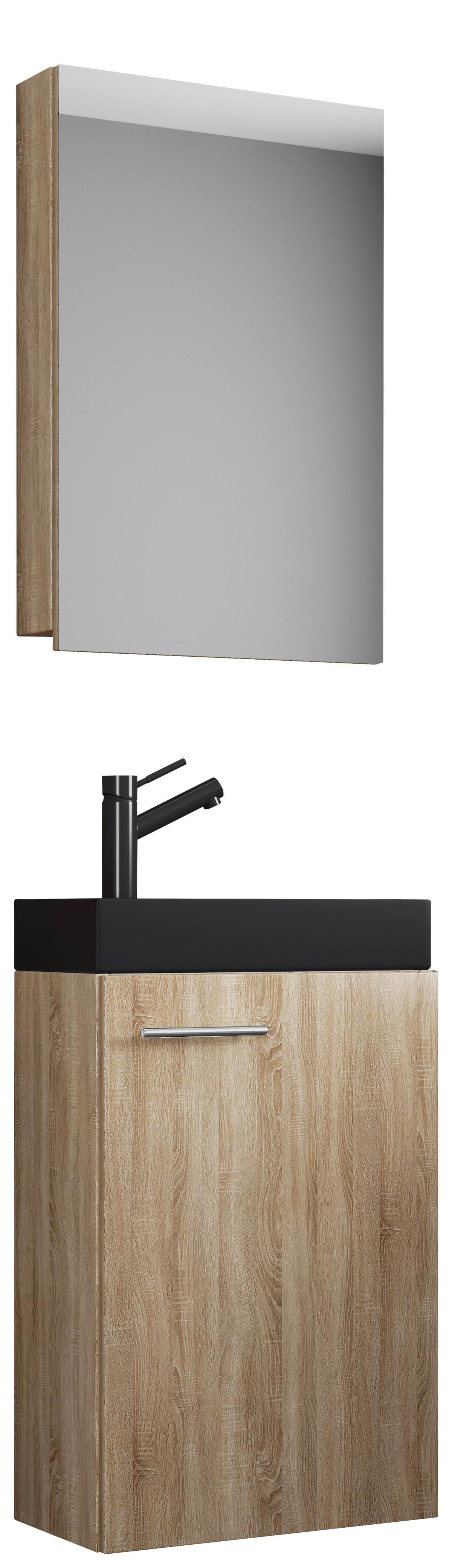 Gästebad Slito Bl - Schwarz/Sonoma Eiche, MODERN, Glas/Keramik (41cm) - MID.YOU