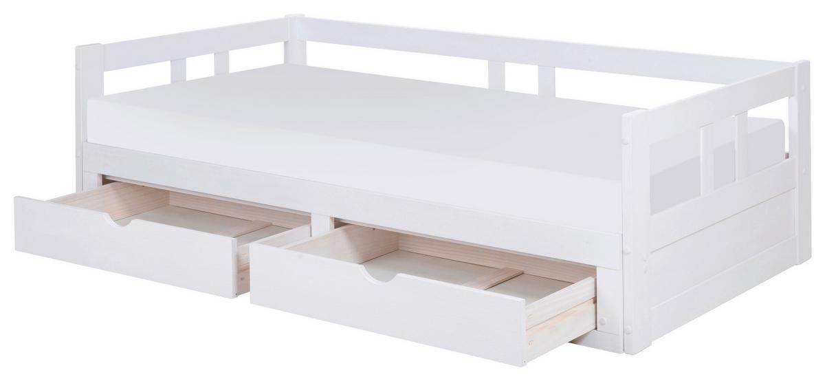Ausziehbett Mit Lattenrost 205,5x100 Cm Livio Weiß - Weiß/Naturfarben, ROMANTIK / LANDHAUS, Holz/Holzwerkstoff (90/200cm) - MID.YOU