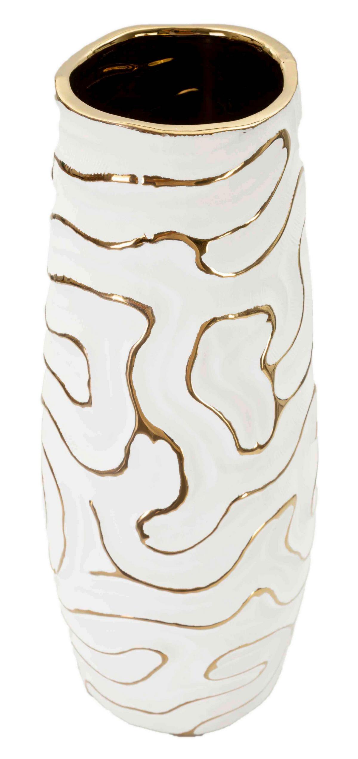 Vase Lia Weiß, Goldfarben B: 14,5cm - Goldfarben/Weiß, Basics, Keramik (14.5/39.5/14.5cm)