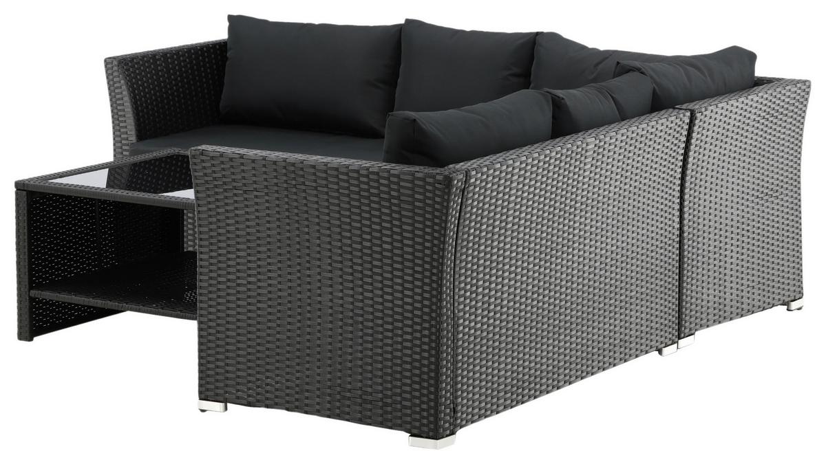 Loungegarnitur 4-tlg Haiti Aus Kunststoff Mit Kissen - Schwarz, KONVENTIONELL, Kunststoff - Gardenson