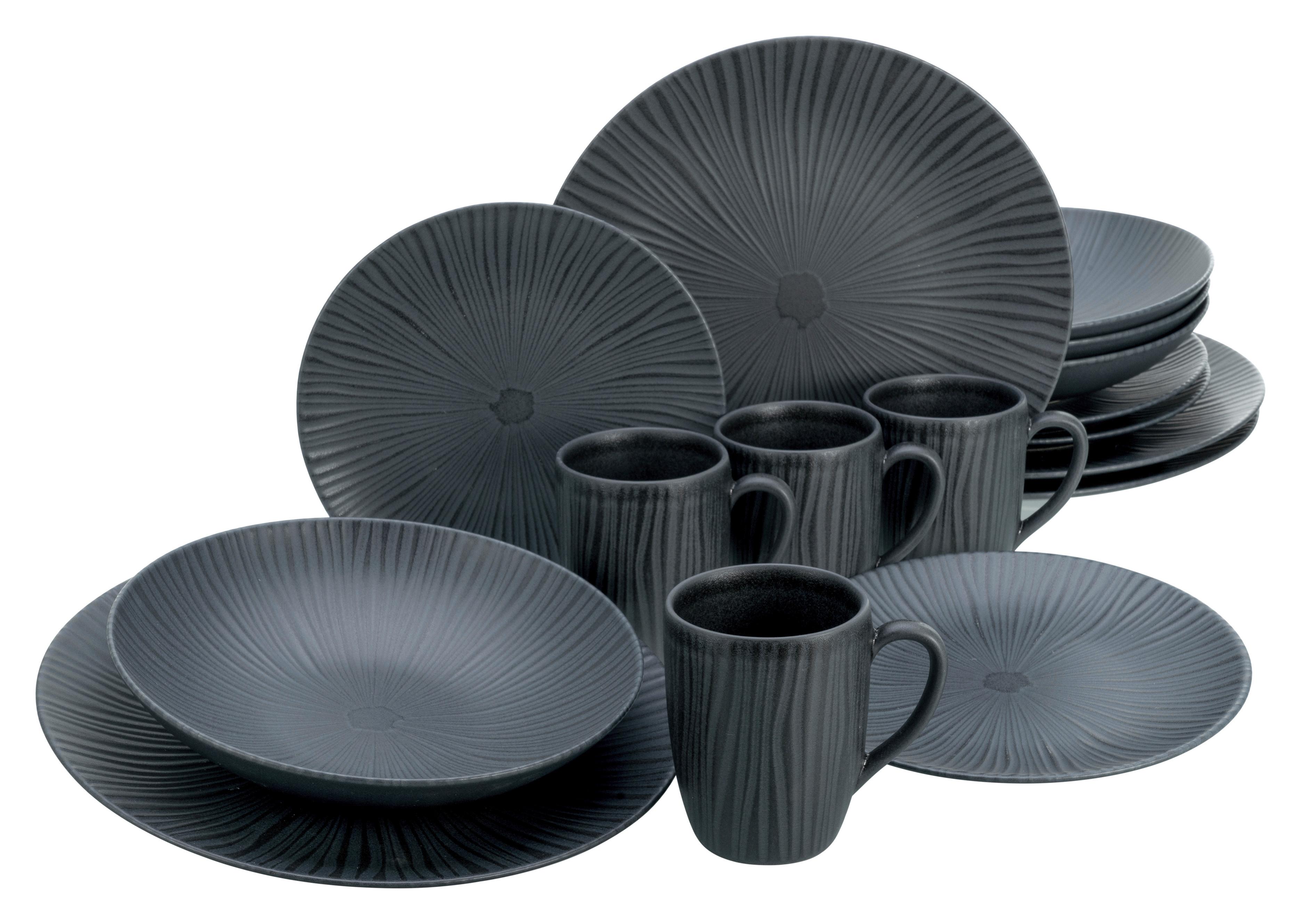 Kombiservice Keramik 4 Personen Geschirr Set - Schwarz/Grau, Trend, Keramik (22/21/27cm) - Creatable