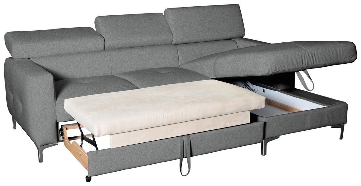 Ecksofa Mit Schlaffunktion Sammy Grau - Chromfarben/Grau, Design, Textil (226/169cm) - Livetastic