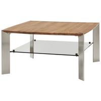 Beistelltisch mit Ablageplatte Nelia, Eiche/Edelstahl - Edelstahlfarben/Eichefarben, MODERN, Glas/Holz (50/41/50cm) - Livetastic