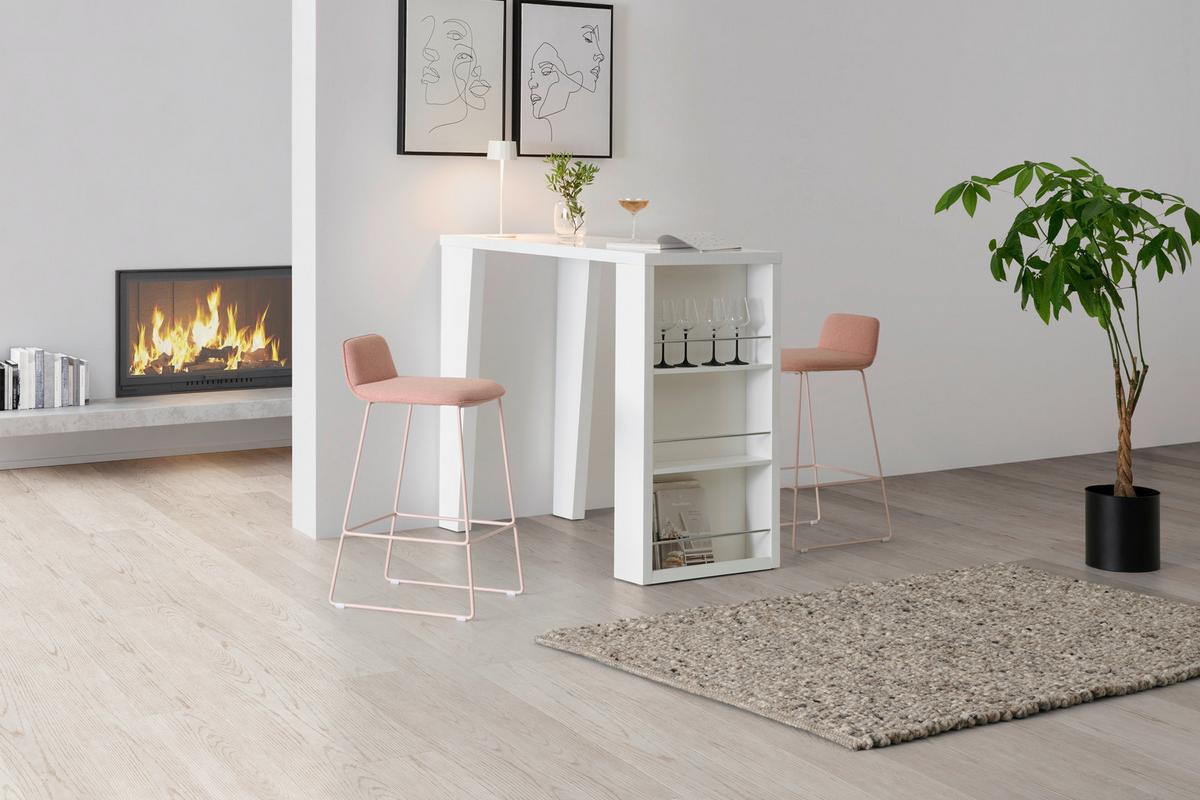 Bartisch Lyon 120x107x60 cm Mdf Weiß Hochglanz 3 Ablagen - Weiß Hochglanz, KONVENTIONELL, Holzwerkstoff/Metall (120/107/60cm)