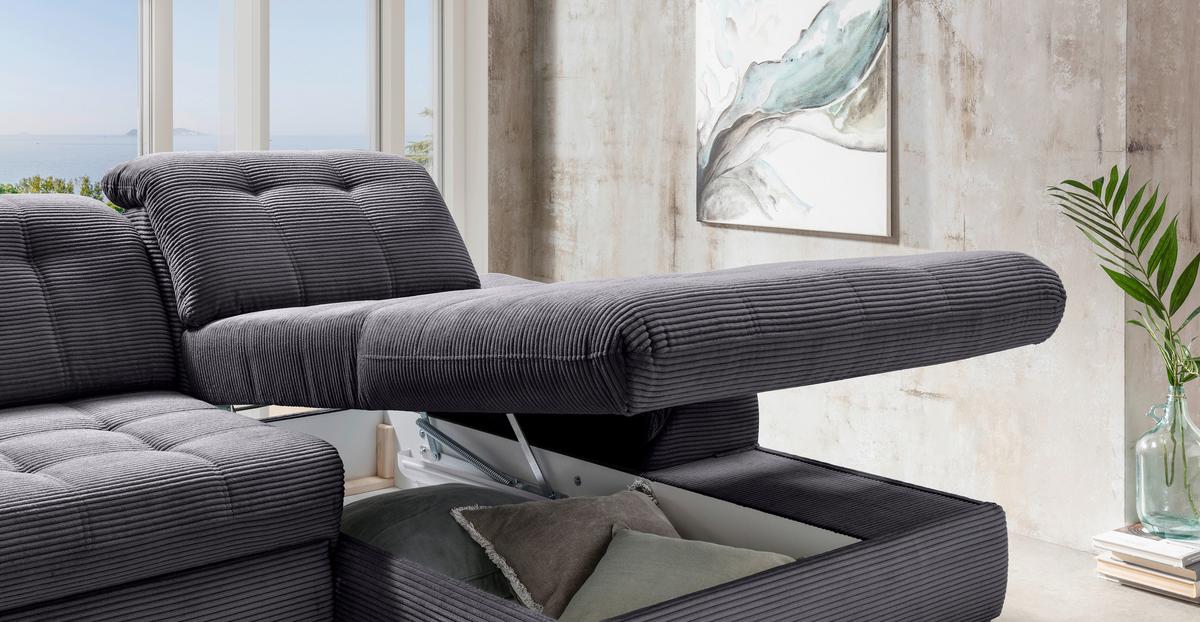Eckschlafsofa Delphino, Grau S: 273x189 cm - Schwarz/Grau, MODERN, Textil (273/189cm) - Livetastic