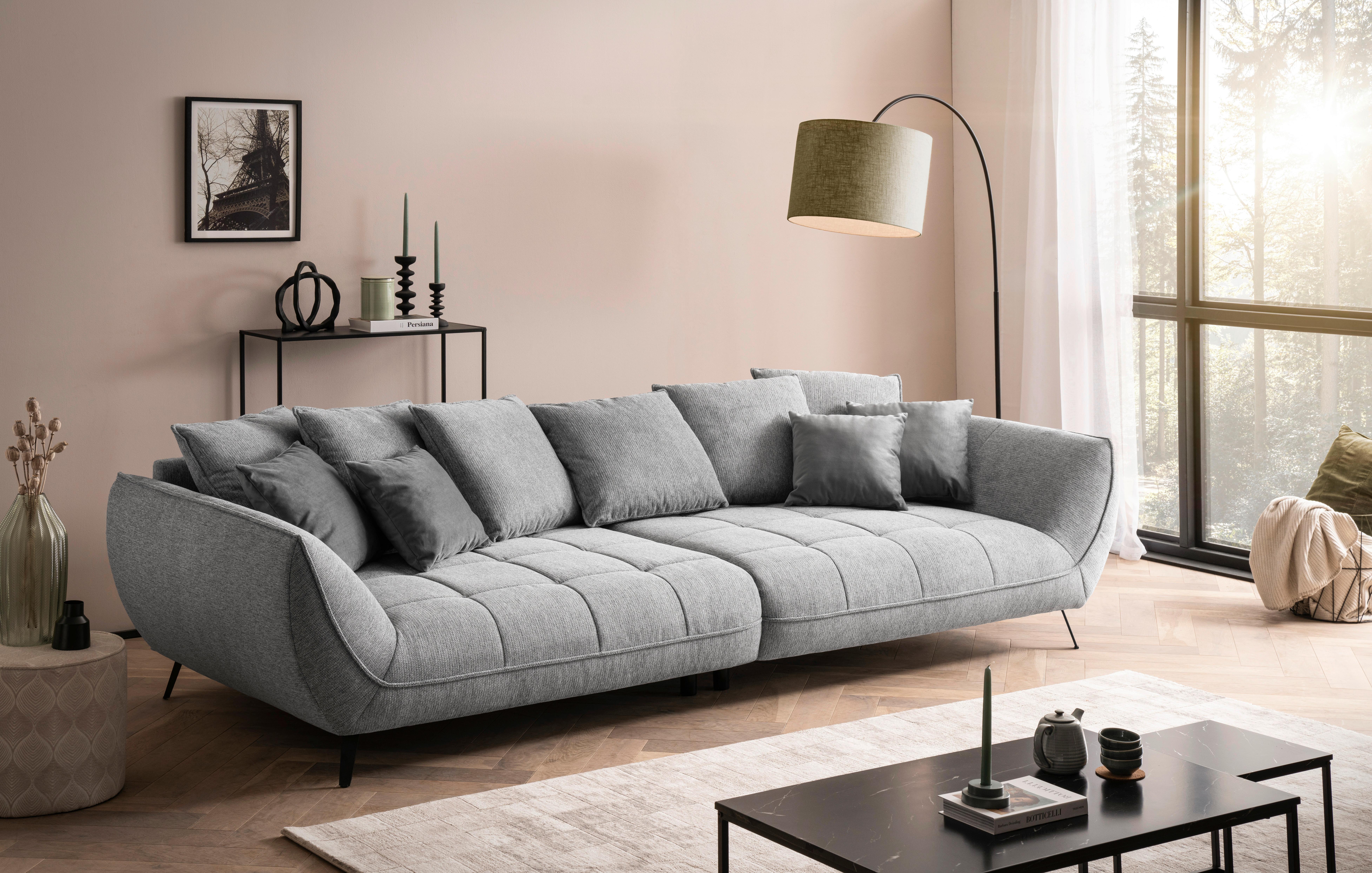 BIGSOFA Triton Hellgrau B: 311 cm - Hellgrau/Schwarz, Design, Textil (311/95/130cm) - MID.YOU