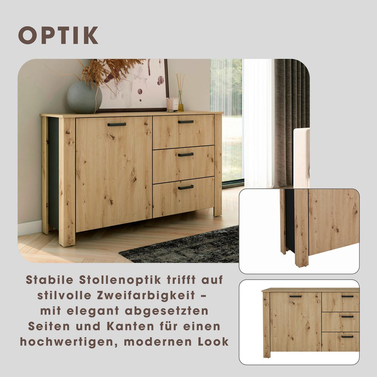 Sideboard Faro Eiche Artisan B: 140 cm - Schwarz/Eiche Artisan, Design, Holzwerkstoff (140/84/40cm) - MID.YOU