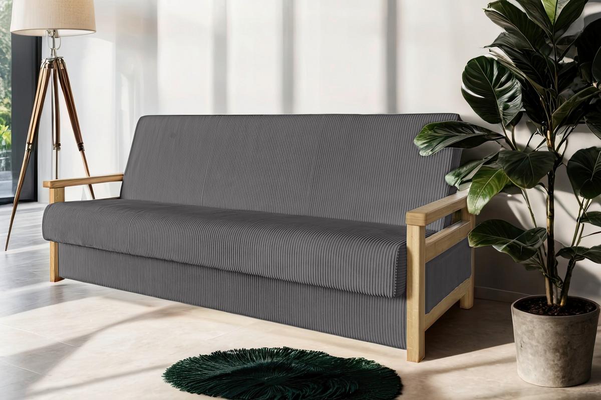 Schlafsofa Malaga Graphitfarben B: 220cm - Graphitfarben/Naturfarben, Design, Holz/Textil (220/90/90cm) - P & B