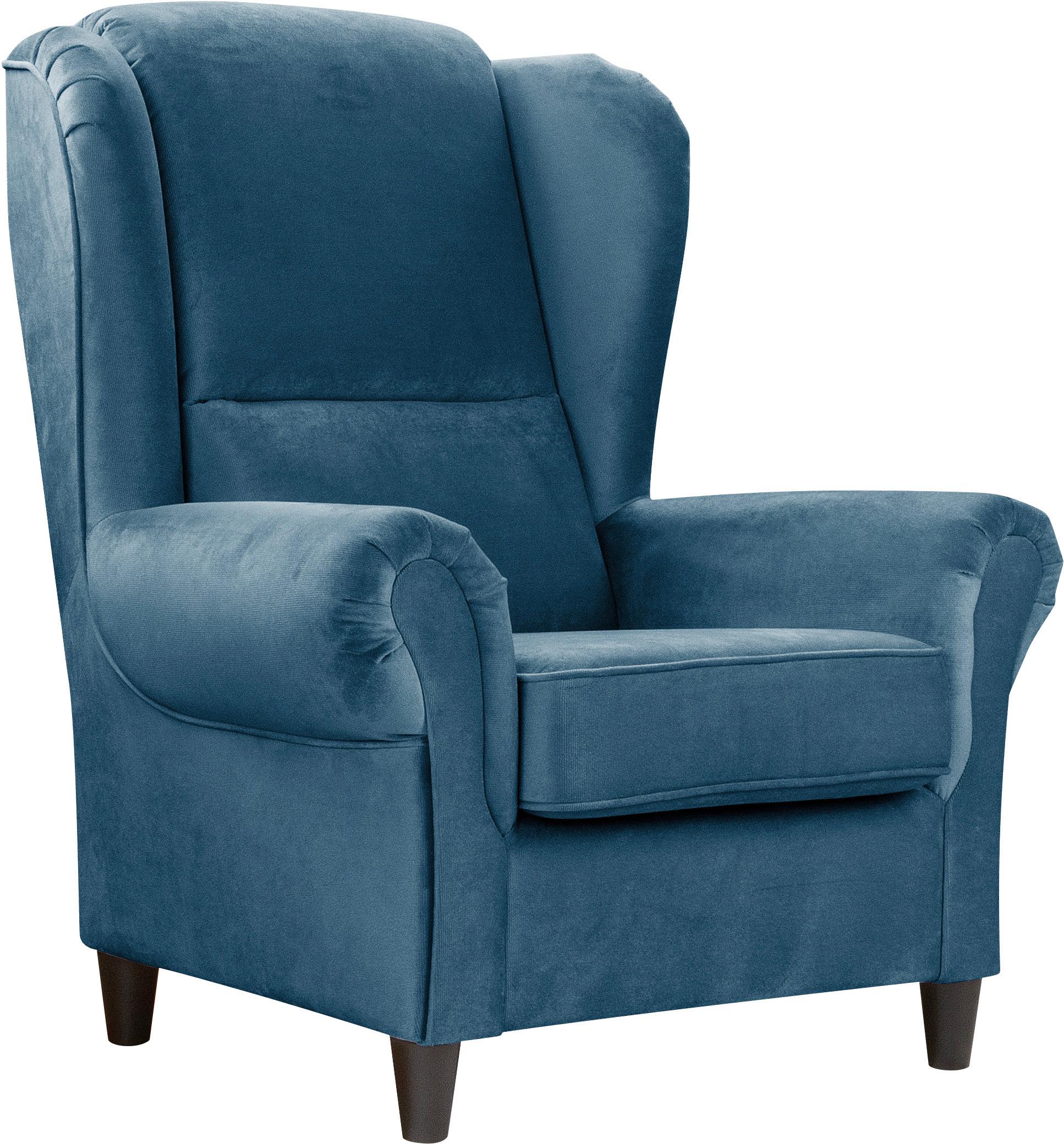 Ohrensessel Baron Blau B: 94 cm - Blau/Schwarz, Design, Textil (94/112/92cm) - MID.YOU