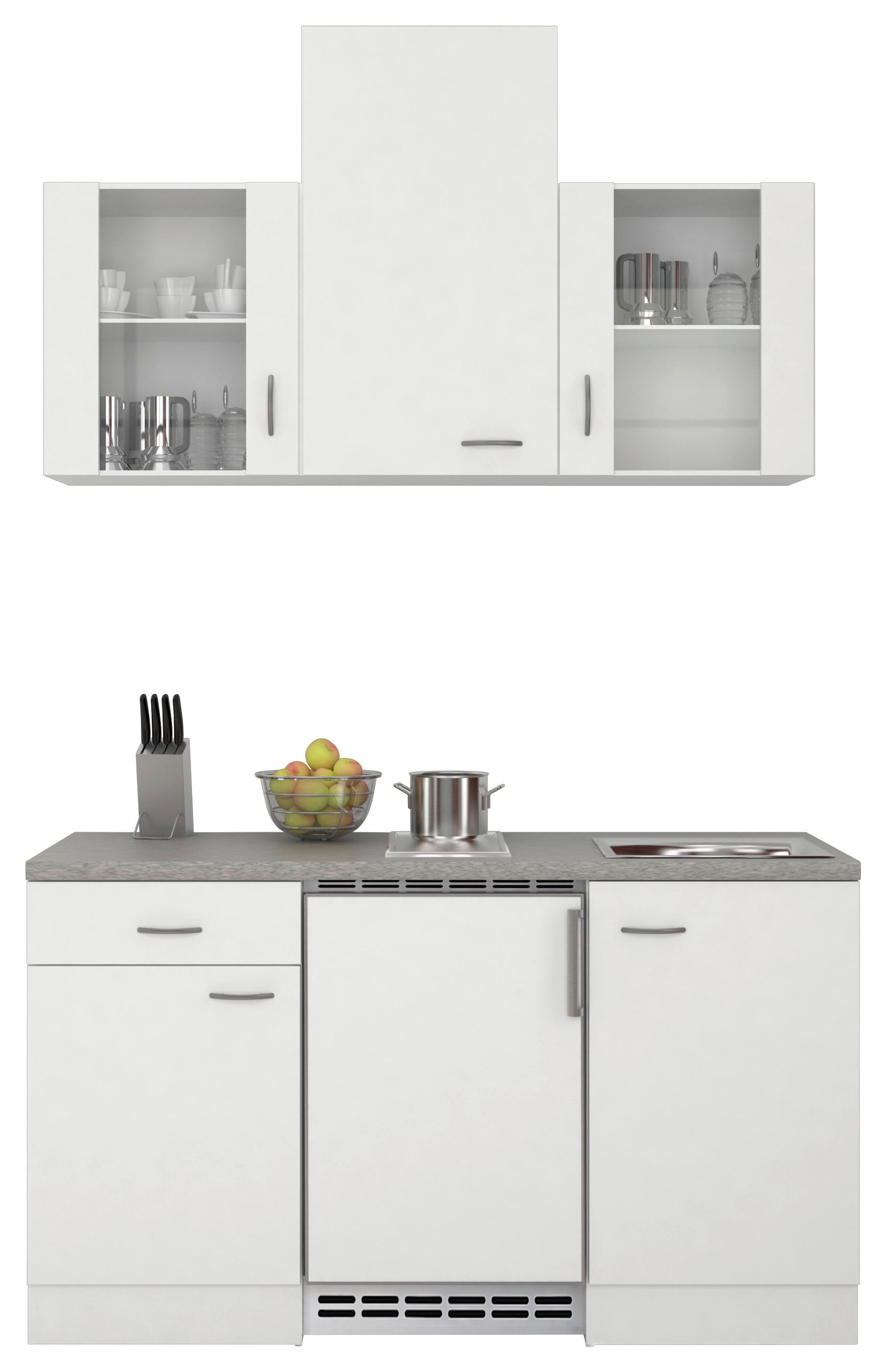 Minikuchyňa WITO vrátane spotrebičov a drezu - biela/farba ušľachtilej ocele, Modern, kompozitné drevo/plast (150,5cm) - MID.YOU