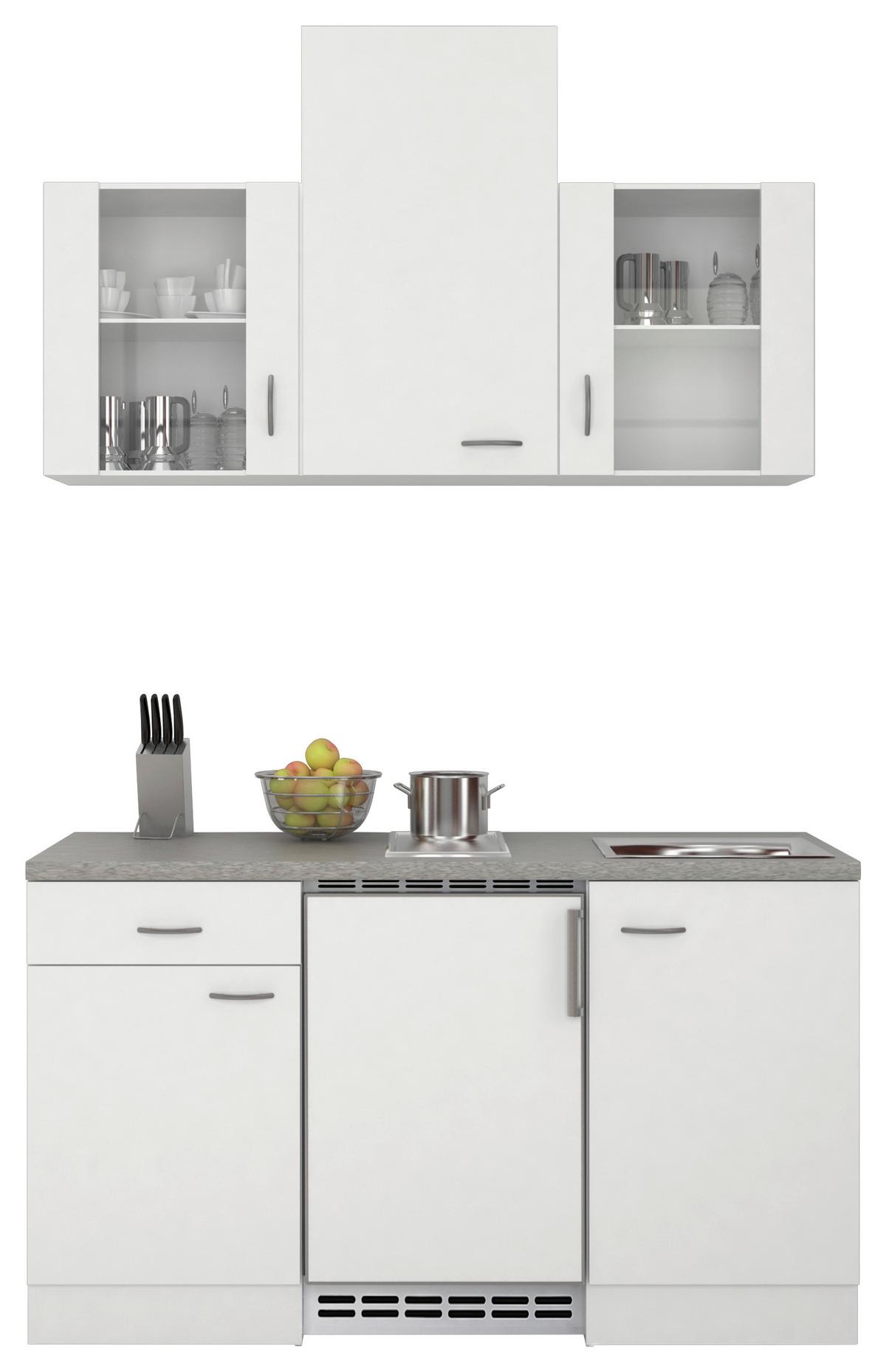 Minikuchyňa WITO vrátane spotrebičov a drezu - biela/farba ušľachtilej ocele, Modern, kompozitné drevo/plast (150,5cm) - MID.YOU
