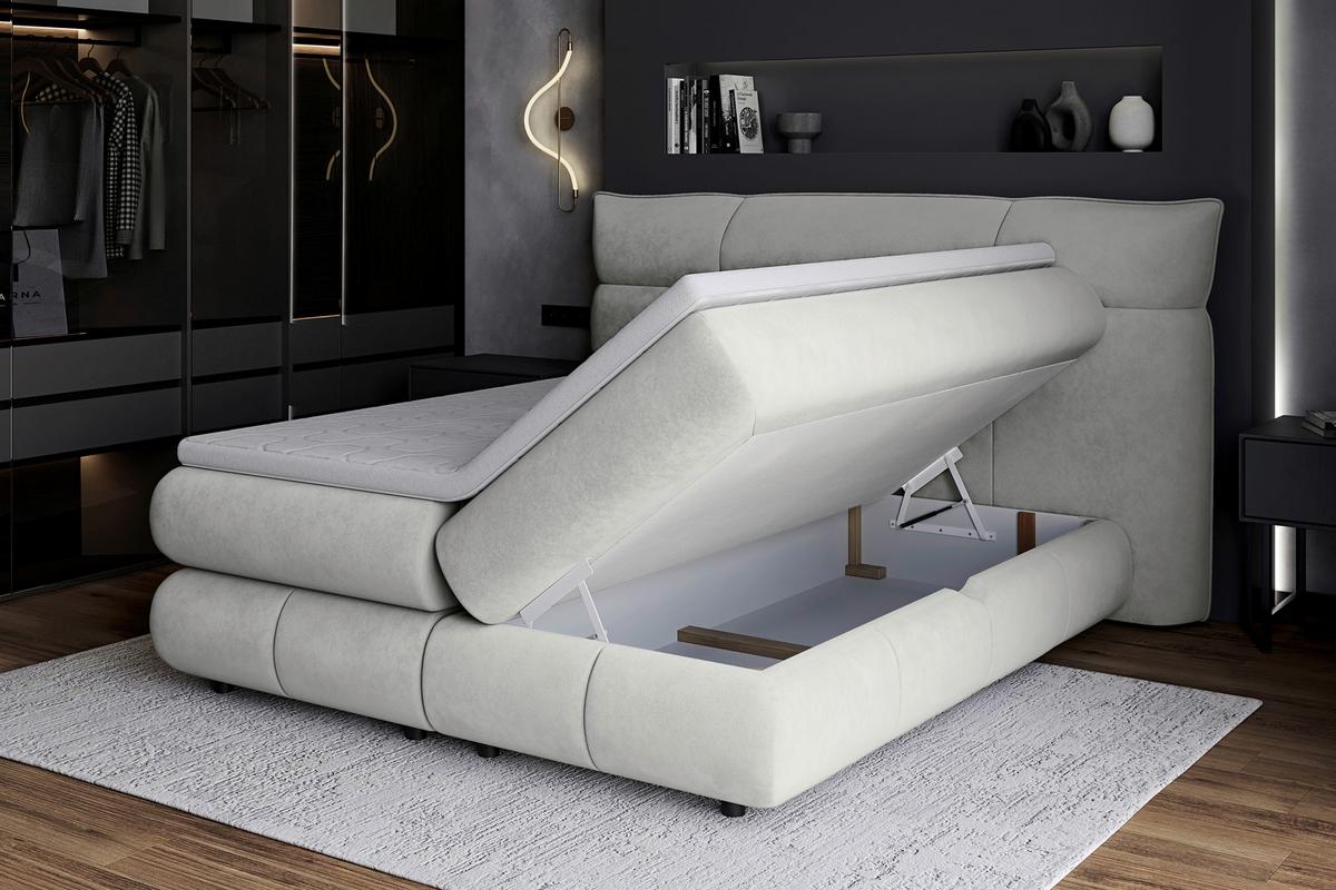 Boxspringbett Carmelo Creme 180x200 cm - Creme/Schwarz, Trend, Textil (180/200cm)