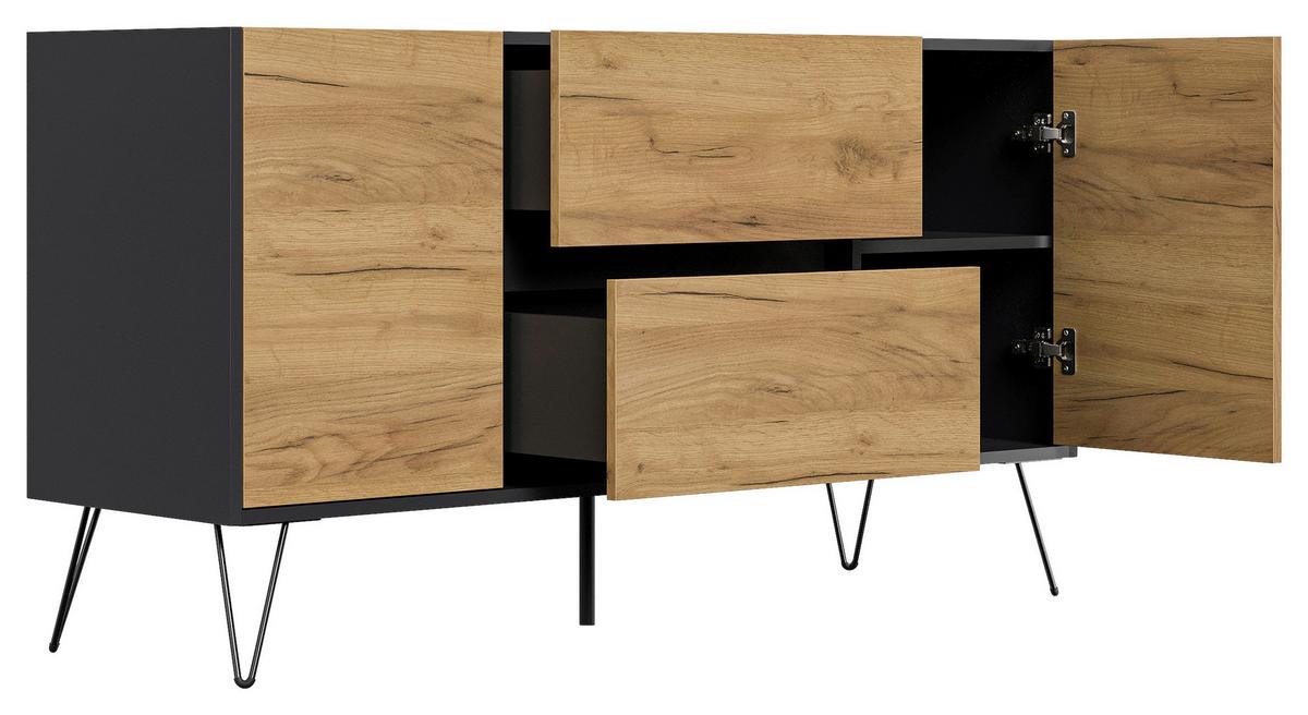 Sideboard Posseik Industrial Graphit/Eichefarben B: 139 cm - Eichefarben/Graphitfarben, Design, Holzwerkstoff (139/75,8/42cm) - MID.YOU
