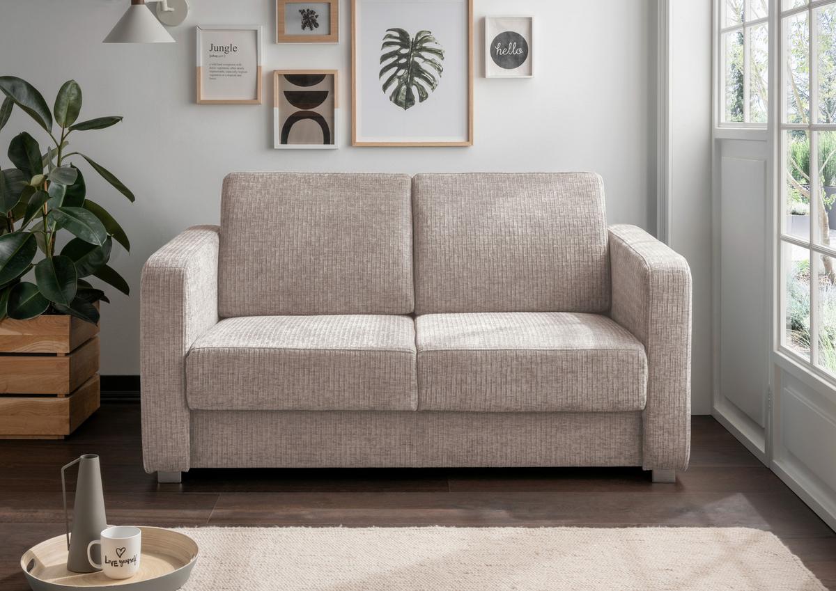 Schlafsofa Mia Mikrofaser Beige, B: 159 cm - Chromfarben/Beige, Basics, Textil (159/88/87cm) - Livetastic