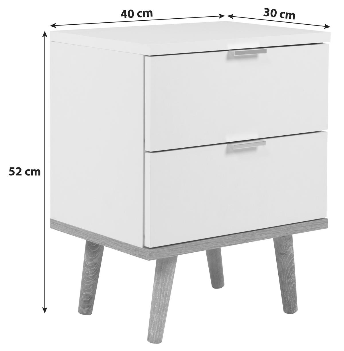 Nachtkästchen Weiß, Beine Echtholz H: 52 Cm Göteborg - Eichefarben/Weiß, Design, Holzwerkstoff (40/52/30cm) - MID.YOU
