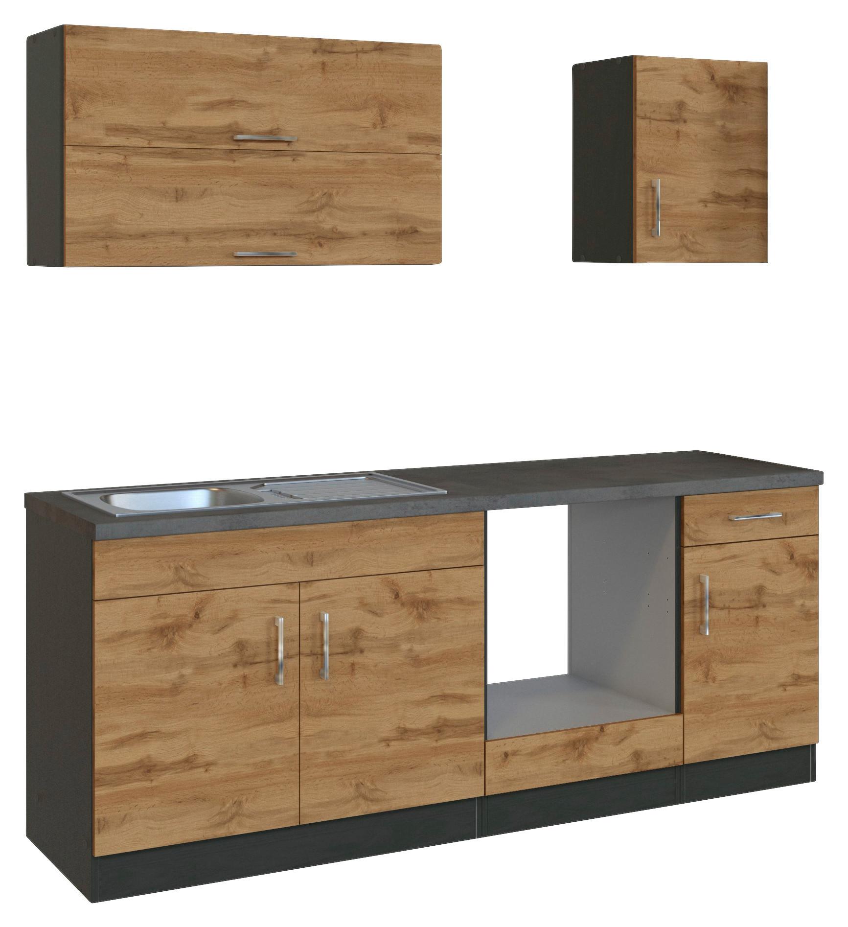 Küchenzeile Sorrento ohne Geräte B: 210 cm Eichefarben - Schieferfarben/Eiche Wotan, MODERN, Holzwerkstoff (210cm) - Held