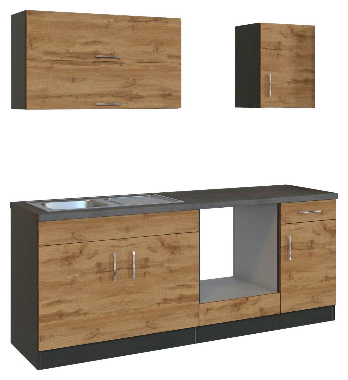 Küchenzeile Sorrento ohne Geräte B: 210 cm Eichefarben - Schieferfarben/Eiche Wotan, MODERN, Holzwerkstoff (210cm) - Held