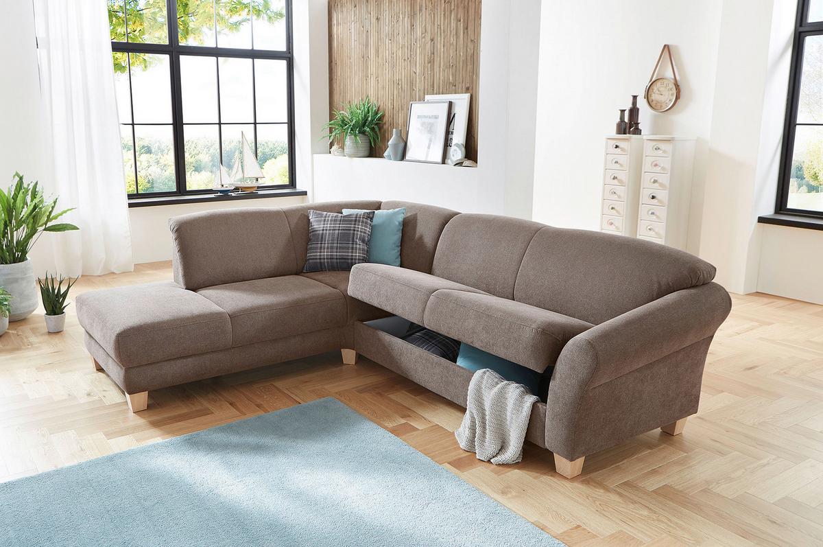 Ecksofa Gotland taupe mit Bettkasten, 212x257 cm - Taupe/Naturfarben, KONVENTIONELL, Textil (212/257cm) - Sit & More