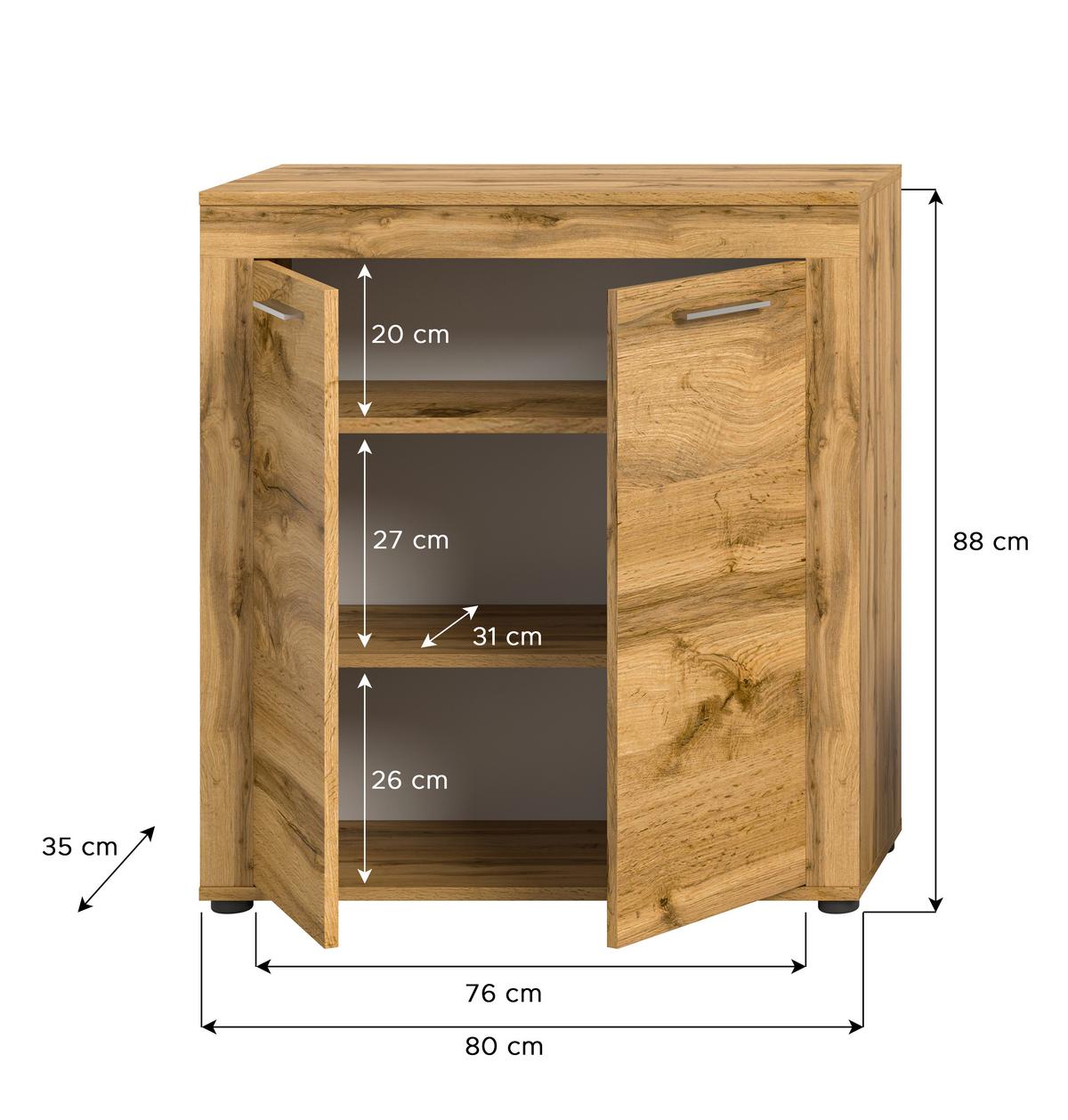 Highboard Jam Eiche Dekor B: 80 Cm - Eiche Wotan/Schwarz, Design, Holzwerkstoff (80/88/35cm) - MID.YOU