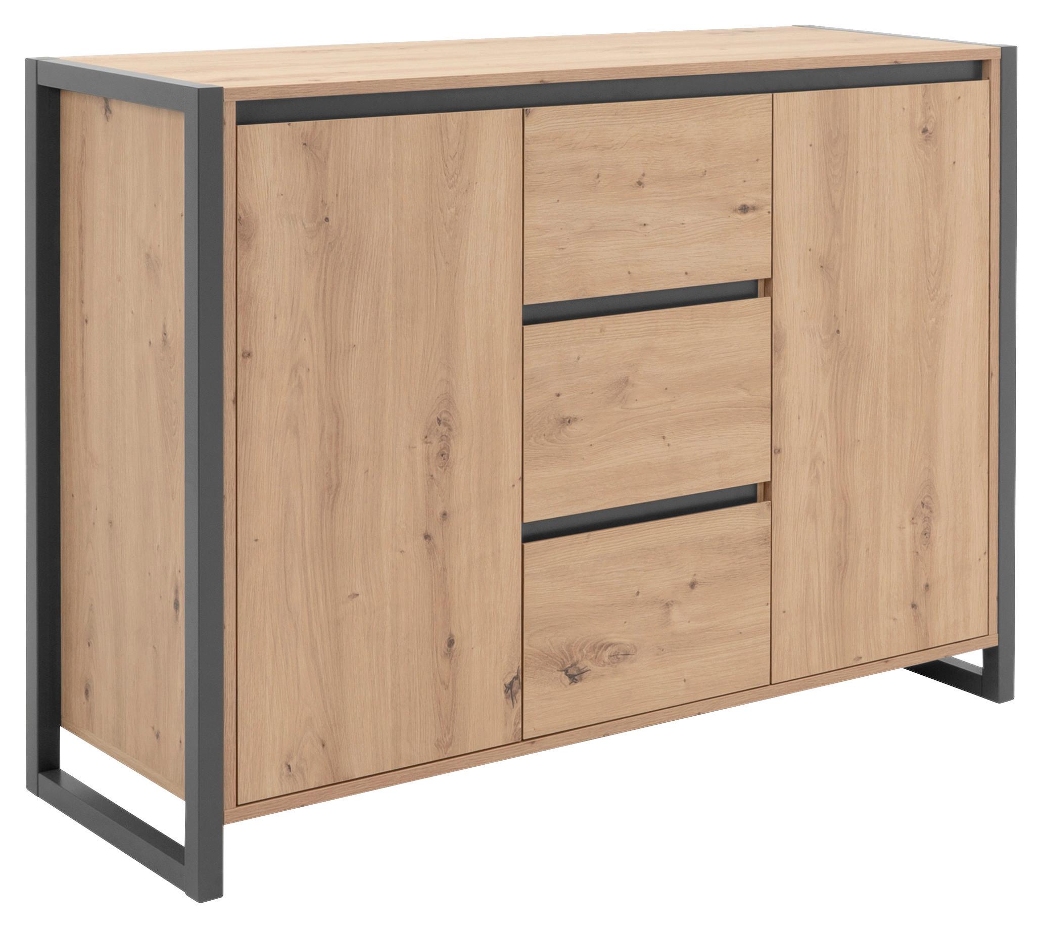 Kommode 120cm Denver 2 Eiche Dekor - Eichefarben/Anthrazit, KONVENTIONELL, Holzwerkstoff (120/88/40cm) - MID.YOU