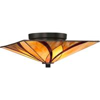 Deckenleuchte Qz-Asheville-F Tiffany - Bronzefarben, Natur, Glas/Metall (38.1/38,1/16,7cm) - Elstead Lighting