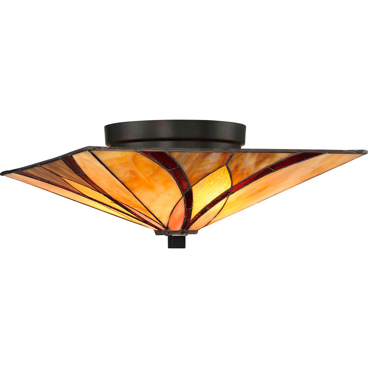 Deckenleuchte Qz-Asheville-F Tiffany - Bronzefarben, Natur, Glas/Metall (38.1/38,1/16,7cm) - Elstead Lighting