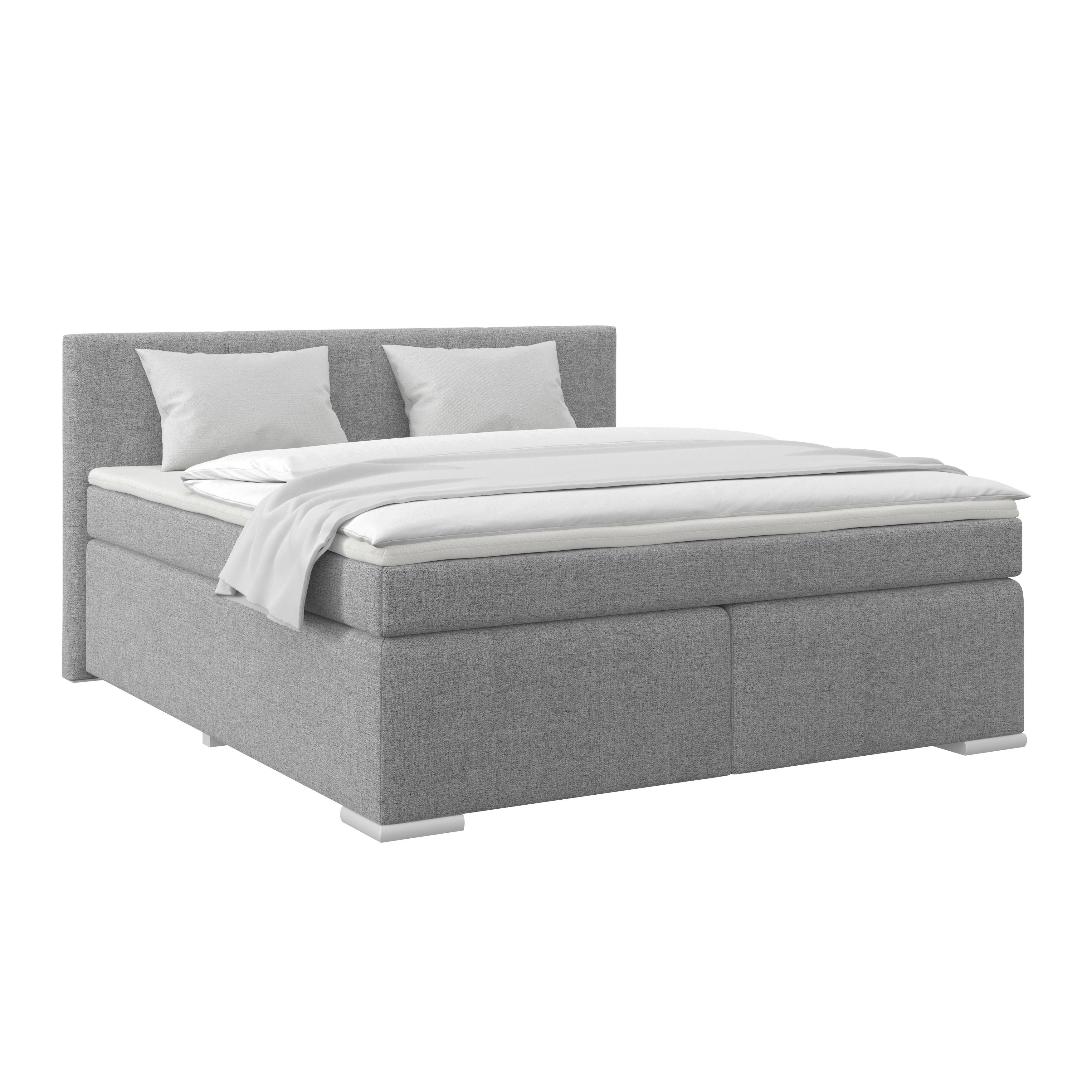 Boxspringbett Mira I Nordic, Lf: 180x200 cm - Alufarben/Grau, Basics, Textil (180/200cm)