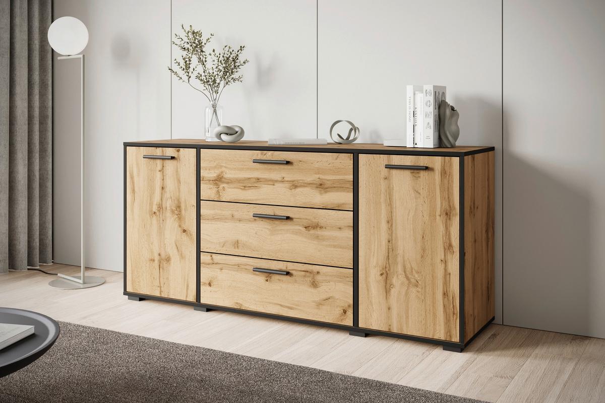 Sideboard Bogota Xl Eiche Wotan Dekor - Eiche Wotan/Schwarz, Basics, Holzwerkstoff (150/68/40cm) - MID.YOU