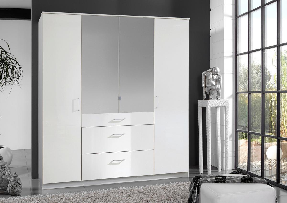 Drehtürenschrank Mit Spiegel + Laden B: 179 Cm Clack, Weiß - Weiß Hochglanz/Silberfarben, Basics, Holzwerkstoff (179/199/58cm) - MID.YOU