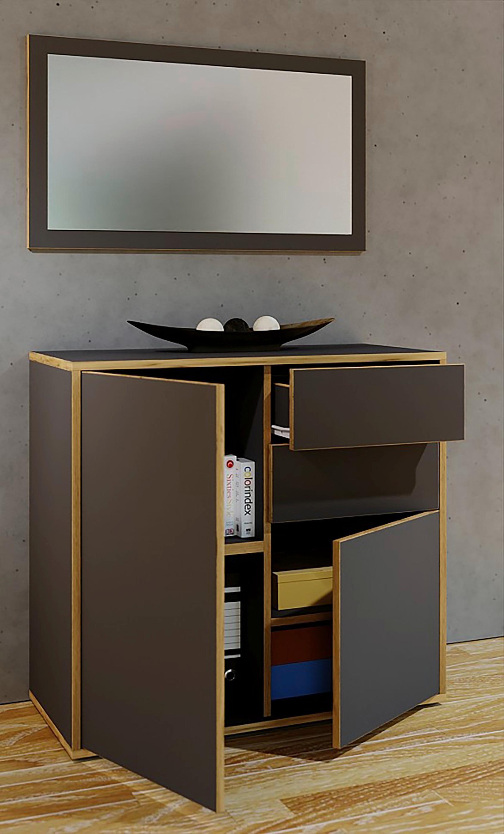 Speigel Salia Anthrazit/Eiche Dekor B: 80cm - Honigeiche/Anthrazit, Design, Glas/Holzwerkstoff (80/45/2cm) - MID.YOU