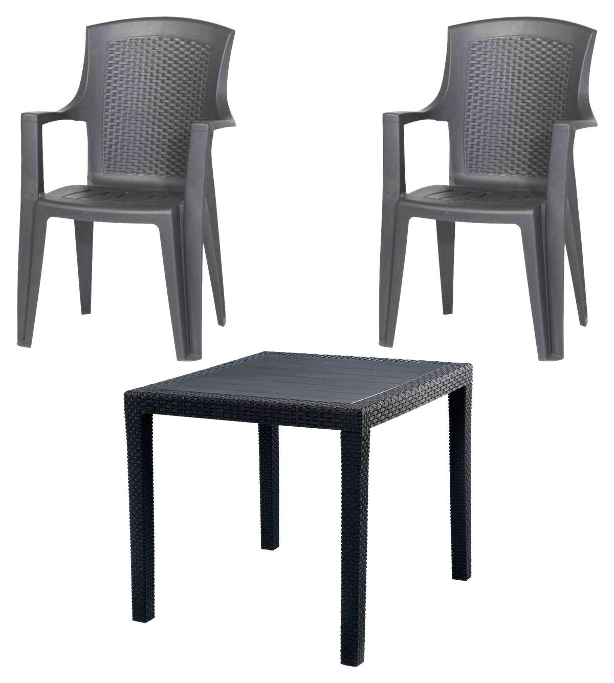 Gartenmöbel Set 3-Tlg. aus Kunststoff - Anthrazit, KONVENTIONELL, Kunststoff - Siena Garden