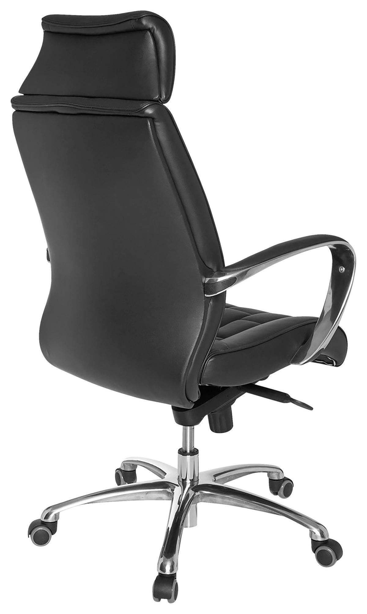 Kancelářské křeslo Turin z pravé kůže - černá/barvy hliníku, Moderní, kov/plast (66/128/62cm) - MID.YOU