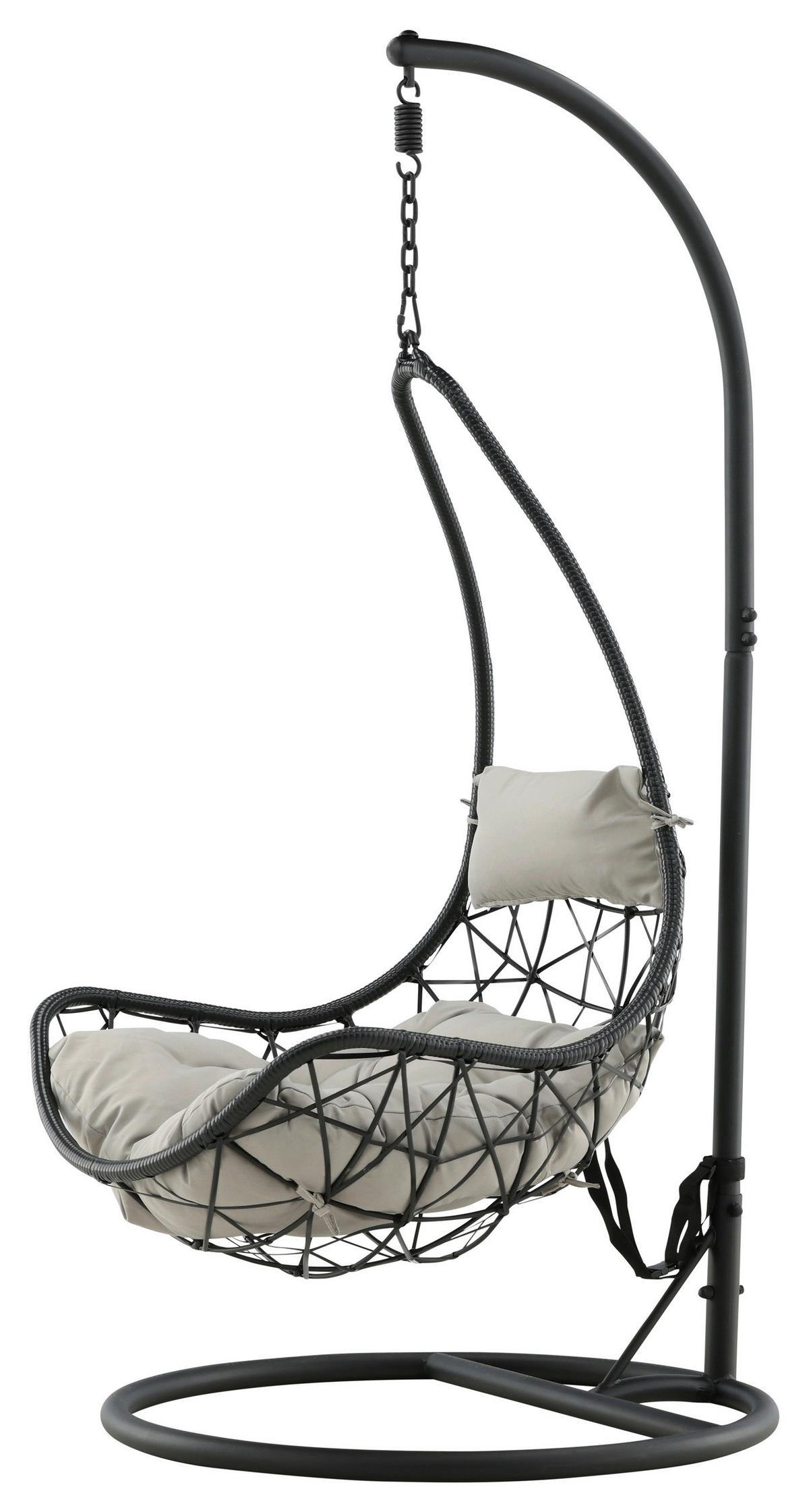 Hängesessel Mit Gestell Vide Mit Sitz- Und Rückenkissen - Schwarz/Grau, KONVENTIONELL, Kunststoff/Textil (95/196/95cm) - Gardenson
