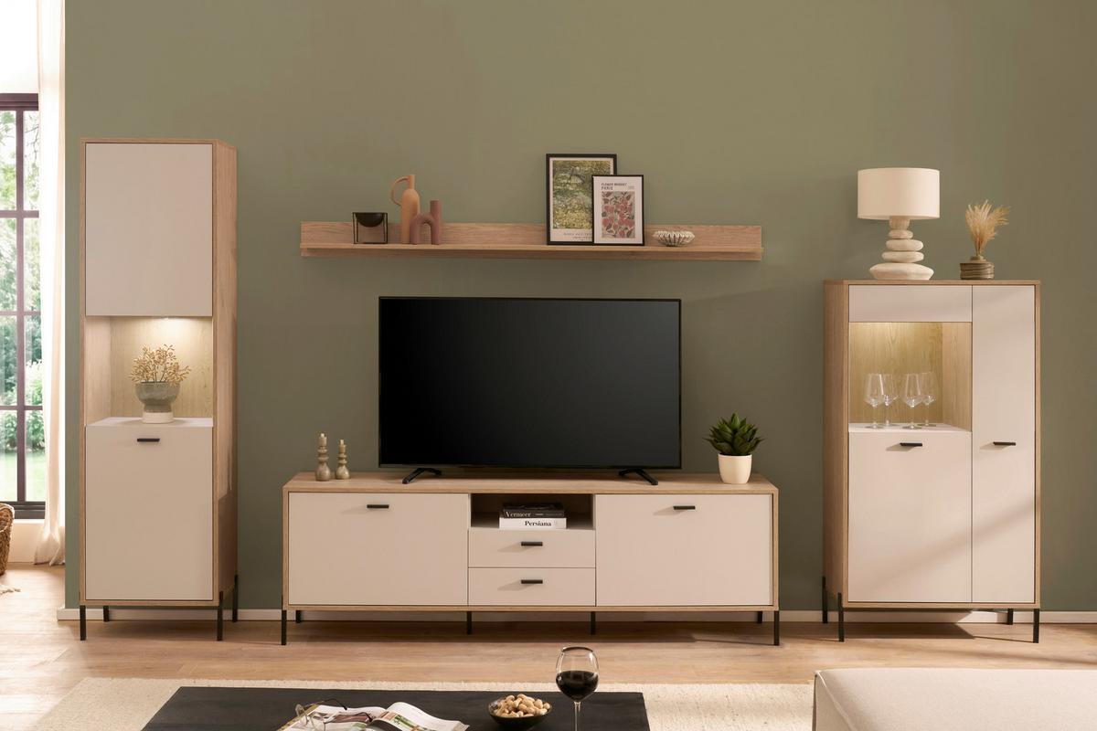 Wohnwand Fredericia Kaschmir/Eichefarben B: 349 cm - Kaschmir/Eichefarben, Design, Holzwerkstoff (349/206/40cm) - MID.YOU