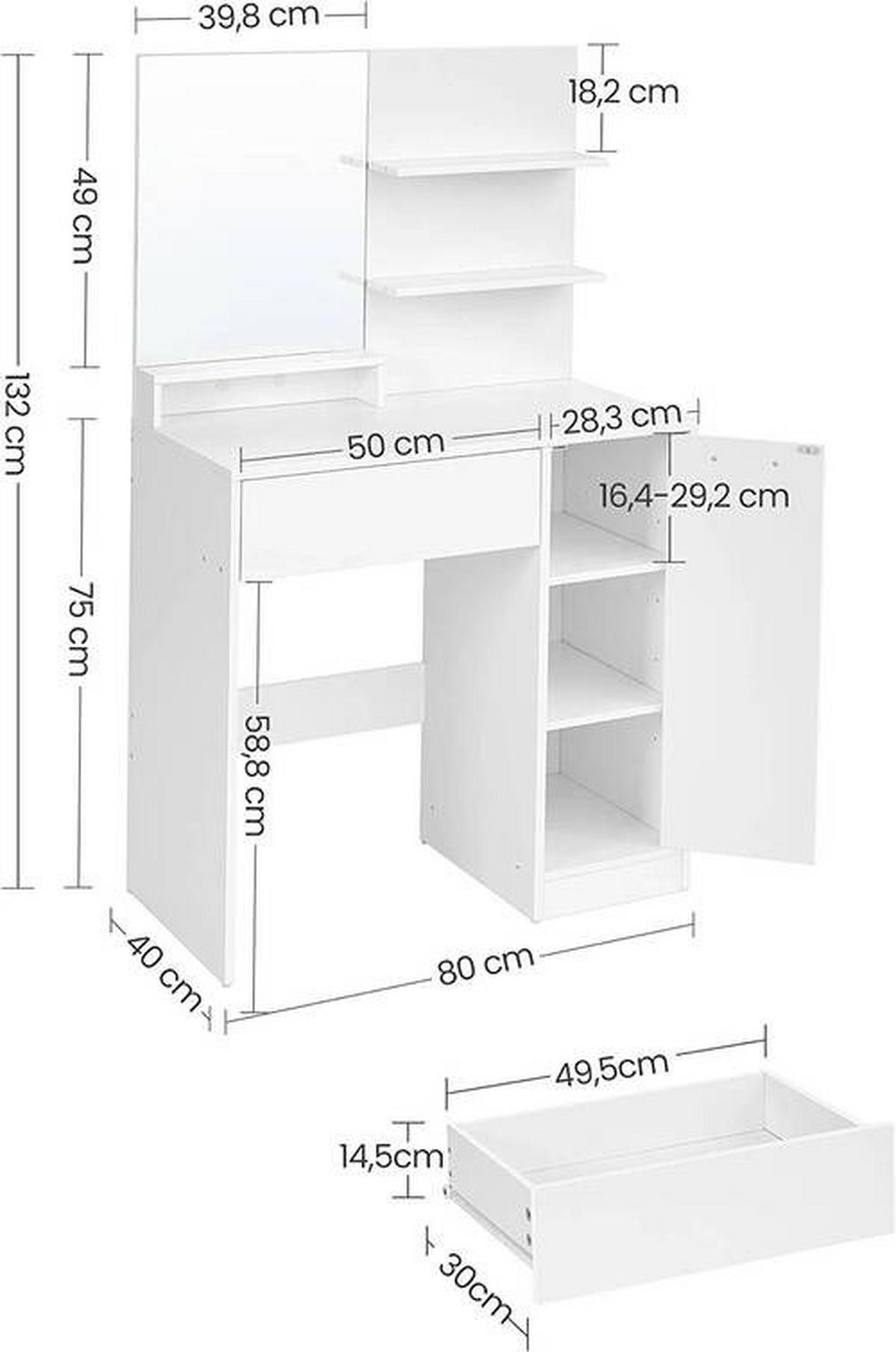 Toaletní stolek š. 80 cm, bílý - bílá/barvy hliníku, Trend, kov/kompozitní dřevo (80/40/132cm) - Boxxx