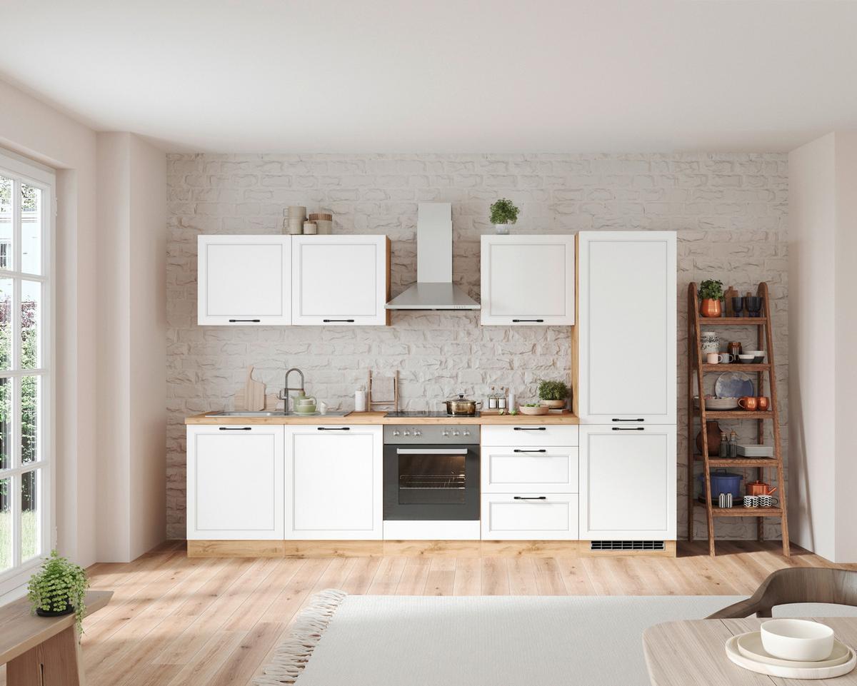 Küchenzeile Meran ohne Geräte B: 300 cm Weiß/Eiche Dekor - Eiche Wotan/Weiß, LIFESTYLE, Holzwerkstoff (300cm) - Held