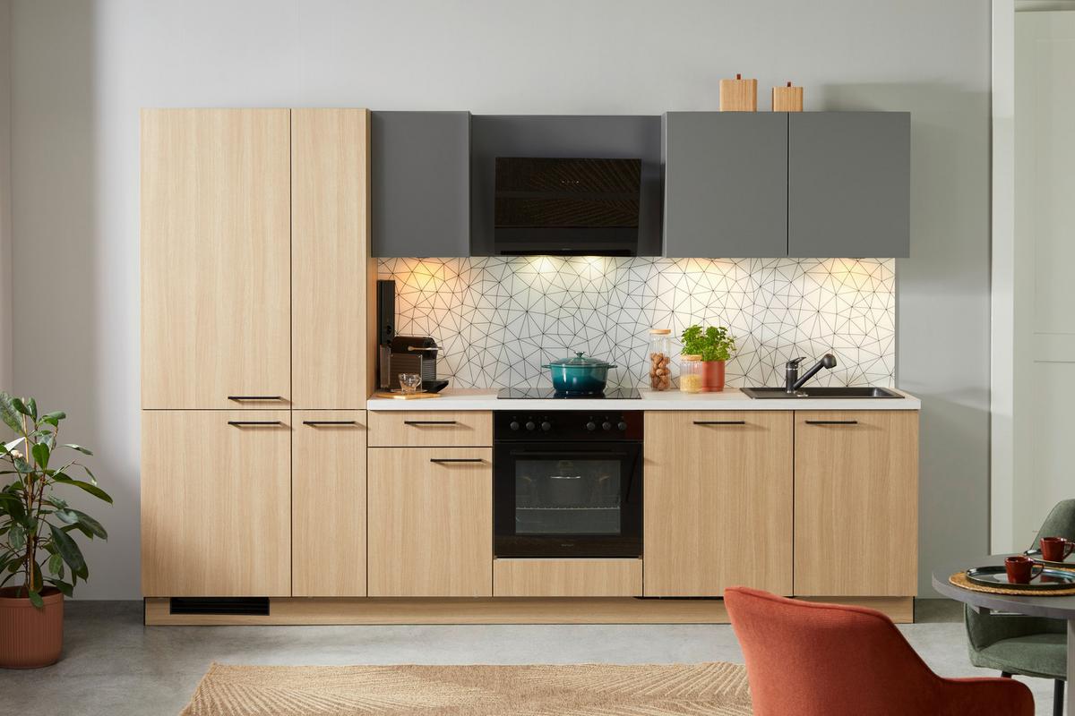 Küchenblock Plan/win - Eichefarben/Anthrazit, MODERN, Holzwerkstoff (310cm) - Express-Kuechen