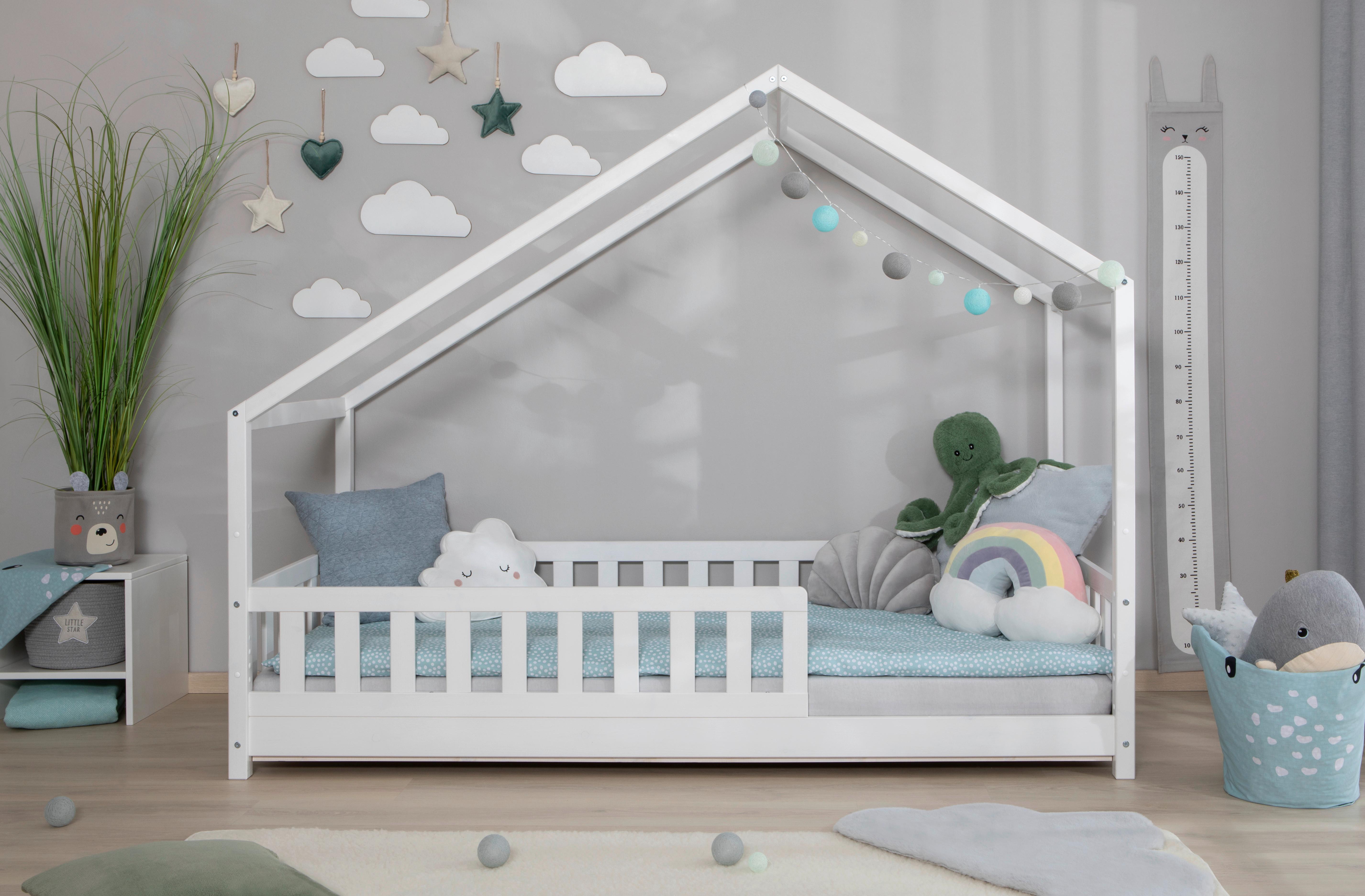 Hausbett Lou Weiß B: 100 Cm - Weiß/Naturfarben, MODERN, Holz/Textil (100/200cm) - MID.YOU
