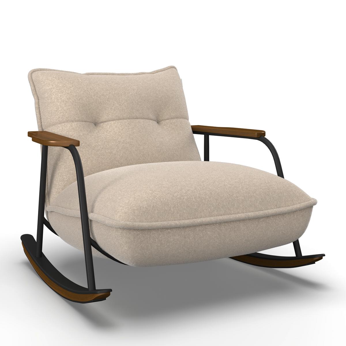 Houpací křeslo INES, béžové buklé, max. 120 kg - černá/přírodní barvy, Moderní, kov/dřevo (89/77/94cm) - Bessagi Home