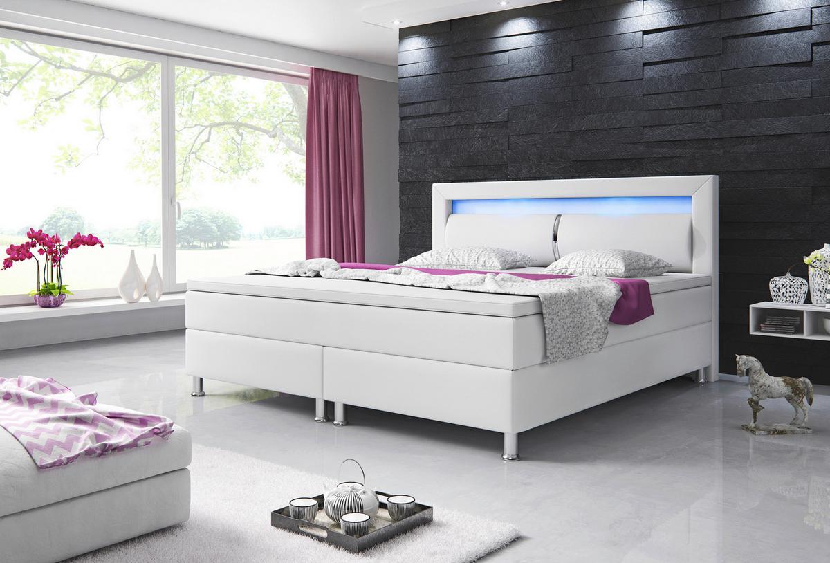 Boxspringbett Mit Topper 180x200 Cm Milano-F - Silberfarben/Weiß, KONVENTIONELL, Leder/Textil (180/115/210cm) - MID.YOU