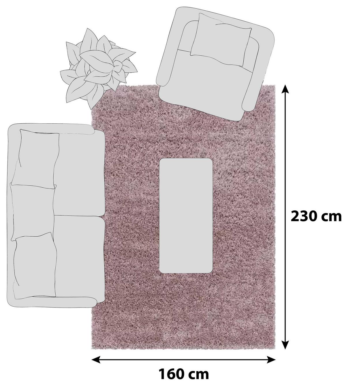 Hochflor Teppich Rosa Naturfaser Sydney 160x230 cm - Rosa, Basics, Textil (160/230cm)