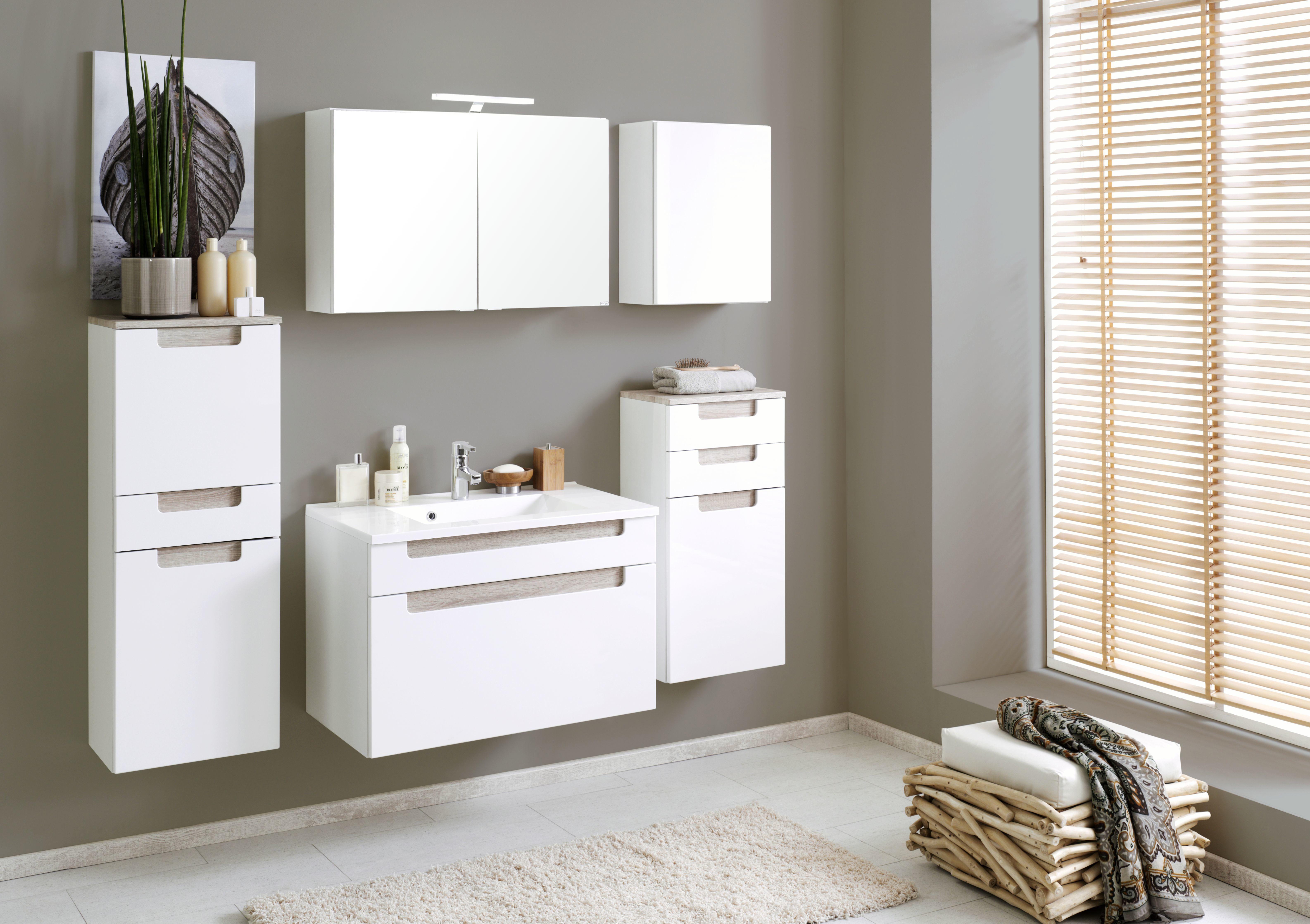 Spiegelschrank Siena mit Led 2-Türig B/H/T: 80x65x20cm Weiß - Weiß, MODERN, Holzwerkstoff (80/65/20cm) - Held