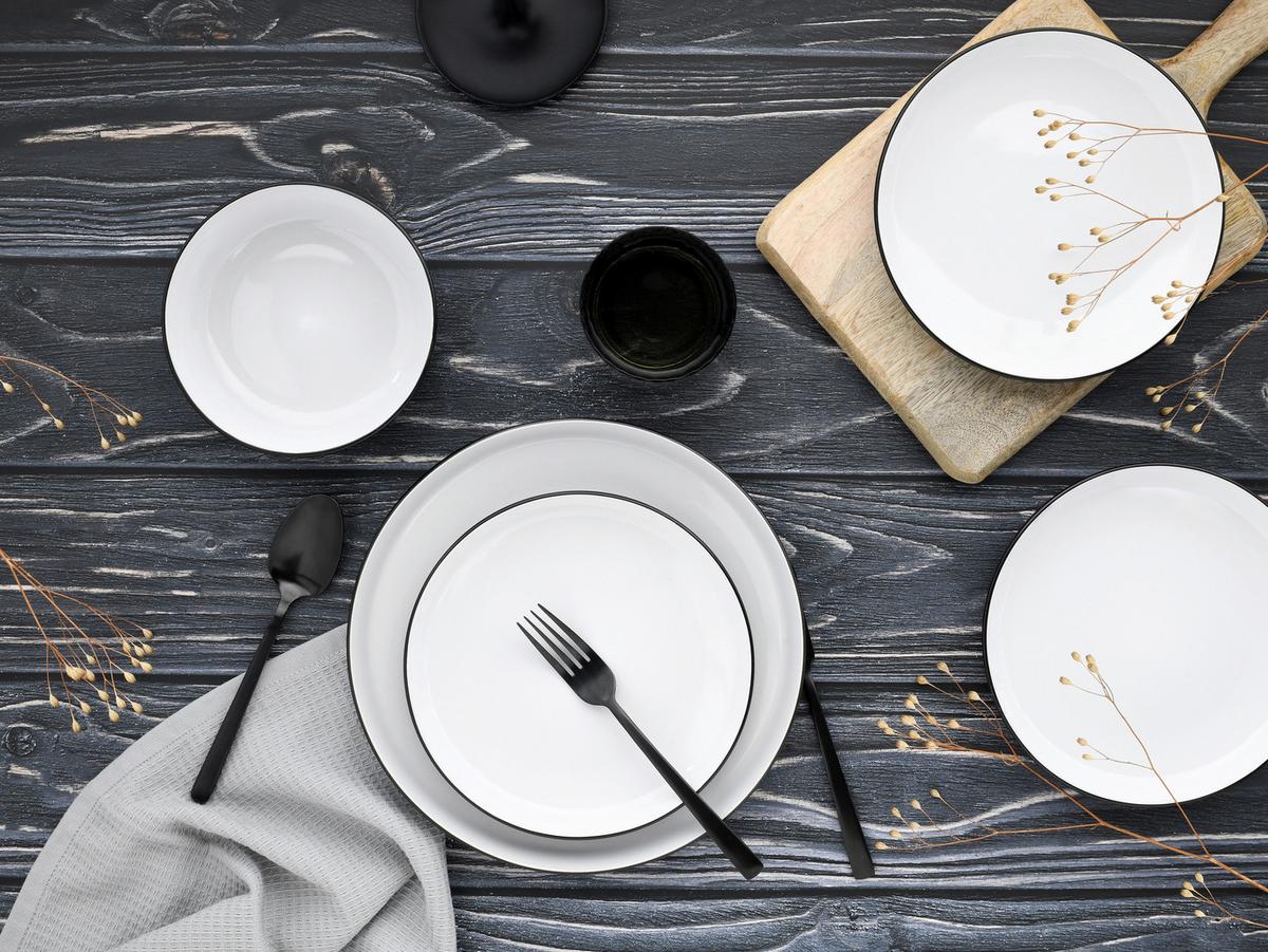 Tafelservice Nordic Cool Black Schwarz, Grauweiß 12--Teilig - Grauweiß/Schwarz, Basics, Keramik - Creatable